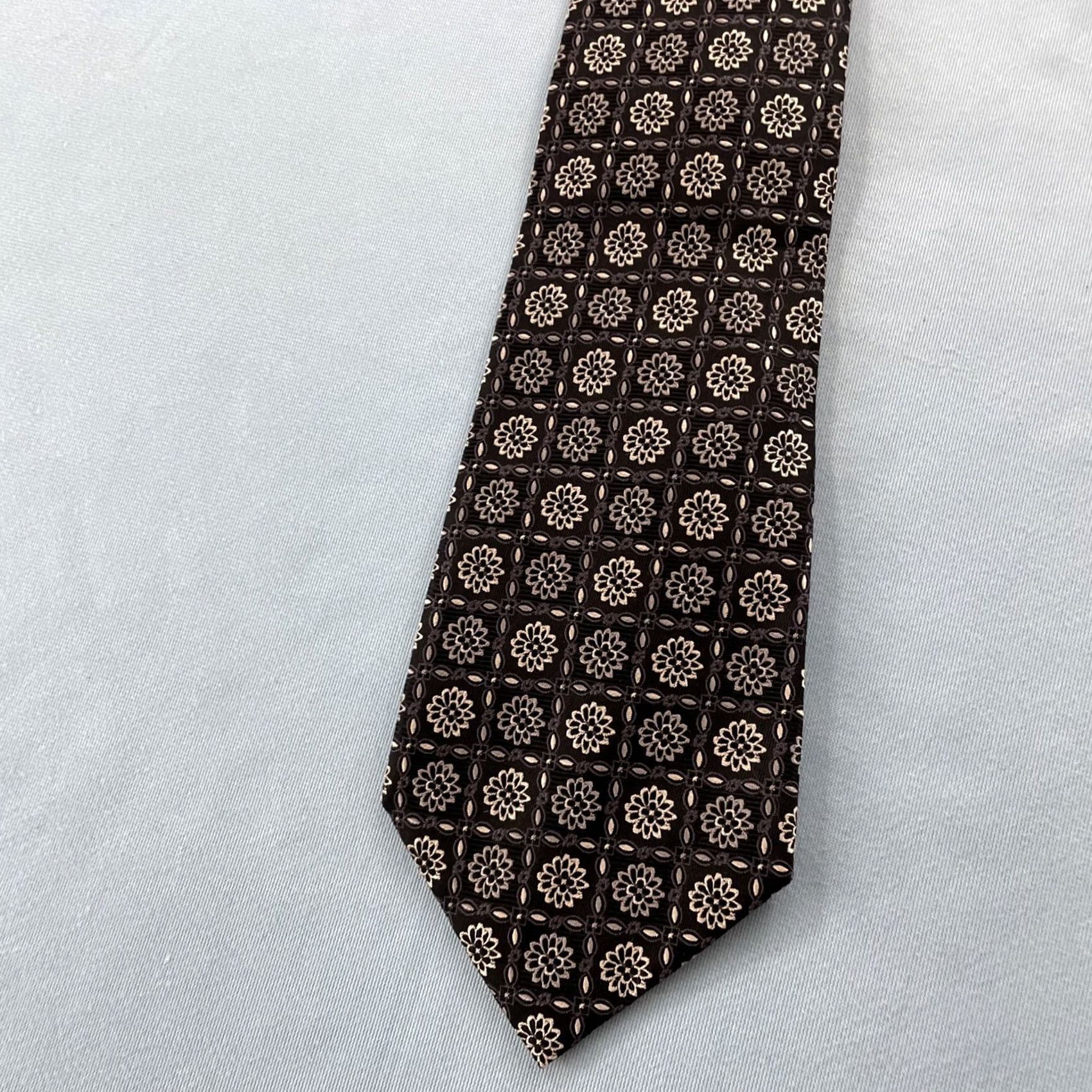 Vintage VINTAGE Necktie Silk Tie Deco Floral Woven Texture Blue White 4x60" Geometric Vintage Capsule Necktie Mens Size ONE SIZE - 3 Thumbnail