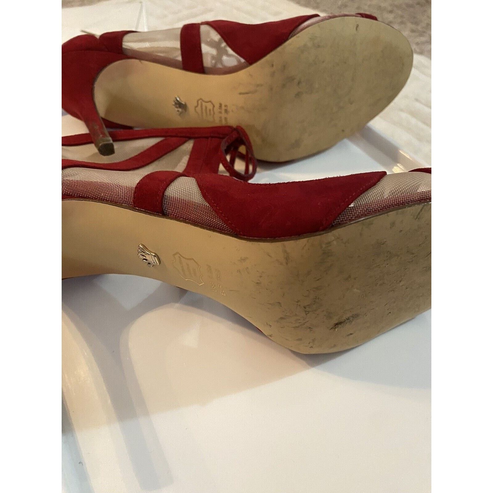 Finamore × Nina Ricci Nina Ruby Red Open Toe 4” Heels Size US 9.5 / IT 39.5 - 5 Thumbnail