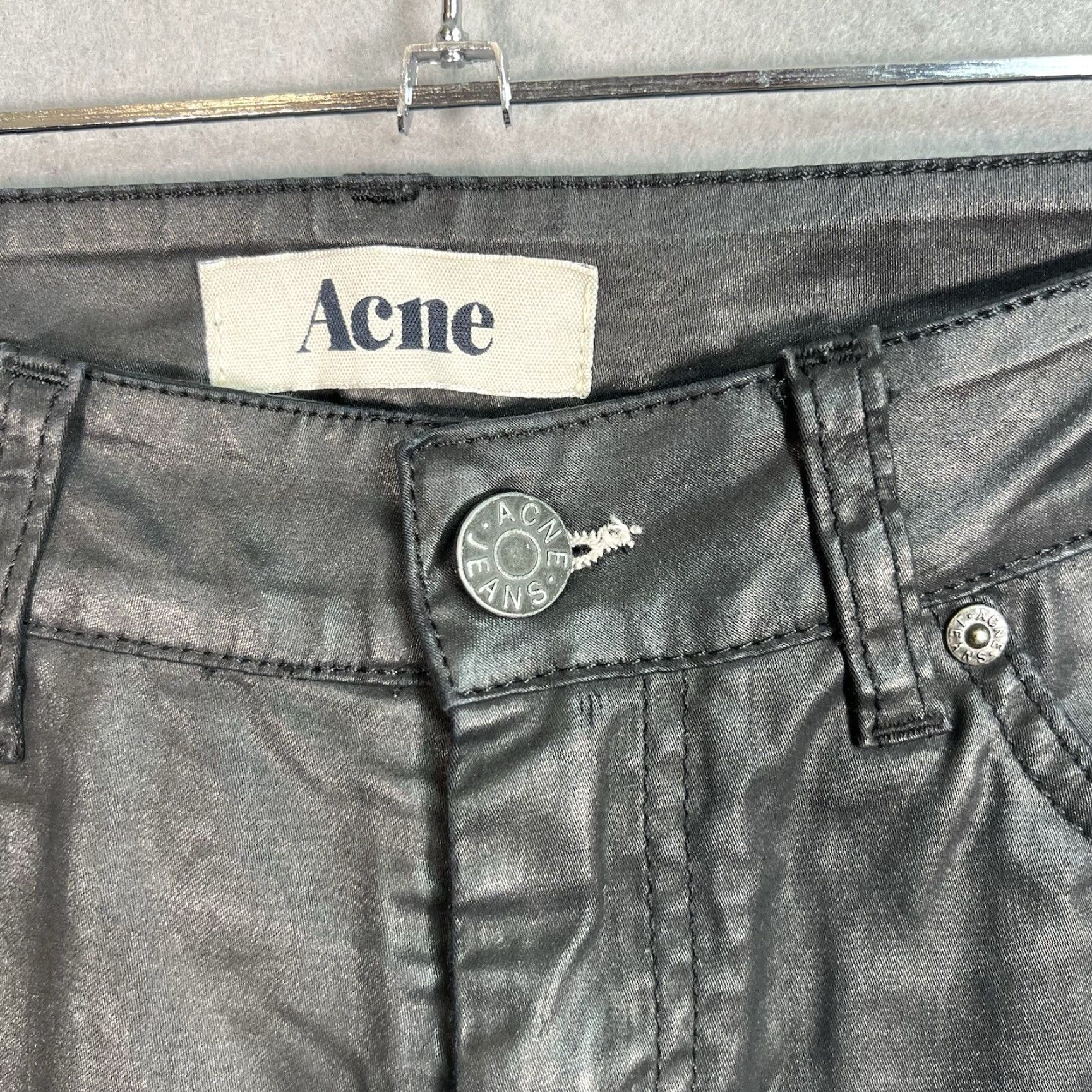 Vintage Acne KEX Pleather Womens Jeans Skinny 27/32 Black Glossy Mid Slim W27 L32 Girls Womens Jeans Size 27" / US 4 / IT 40 - 7 Thumbnail