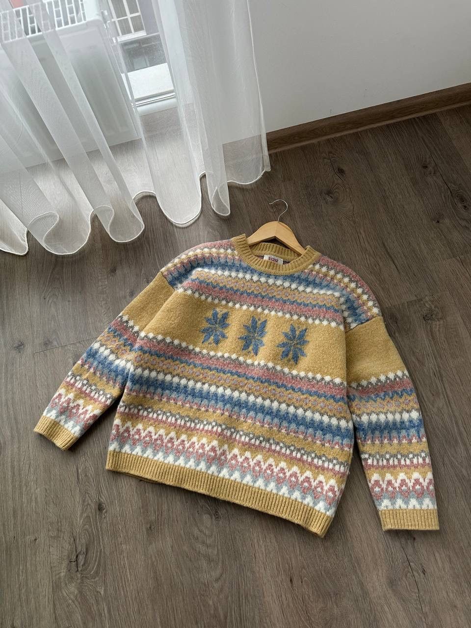 Other UK × Vintage Vintage Sisley Pure Mohair Wool Warm Yellow Sweater Size US M / EU 48-50 / 2 - 7 Thumbnail