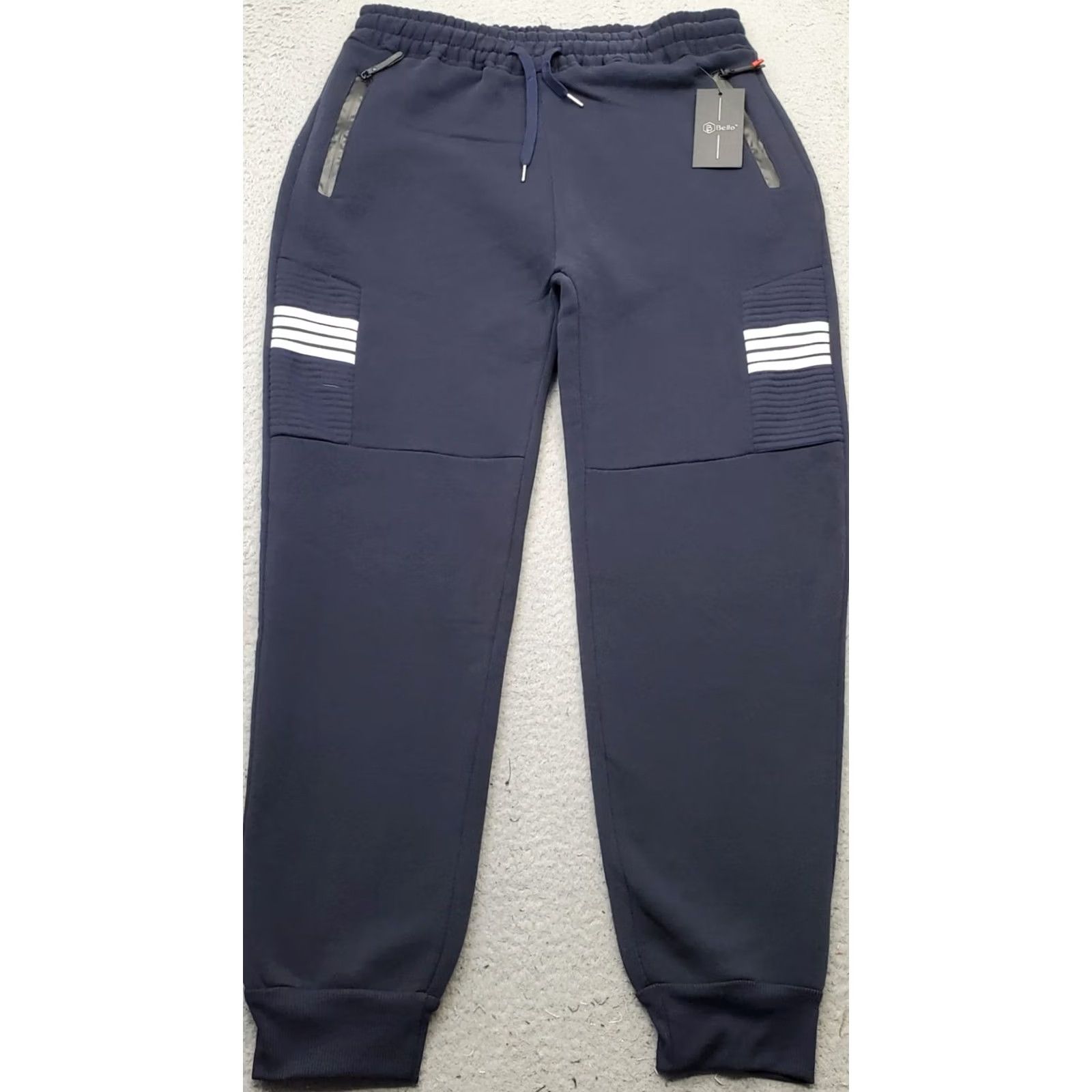 Vintage Bello Mens XL/XXL Navy 4 Bar Sweatpants Sweatpants Athletic Gym Running Drawstring Waist Tapered Pockets Size US 36 / EU 52 - 2 Thumbnail