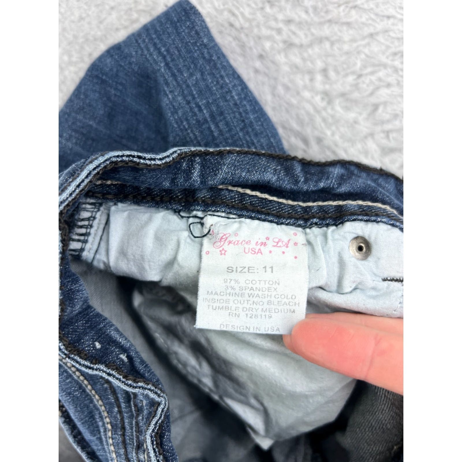 Grace in LA Grace In LA Jeans Womens 11 Blue Denim Low Rise Bling Embroidered Bootcut Stretch Featured Size 32" / US 10 / IT 46 - 5 Thumbnail