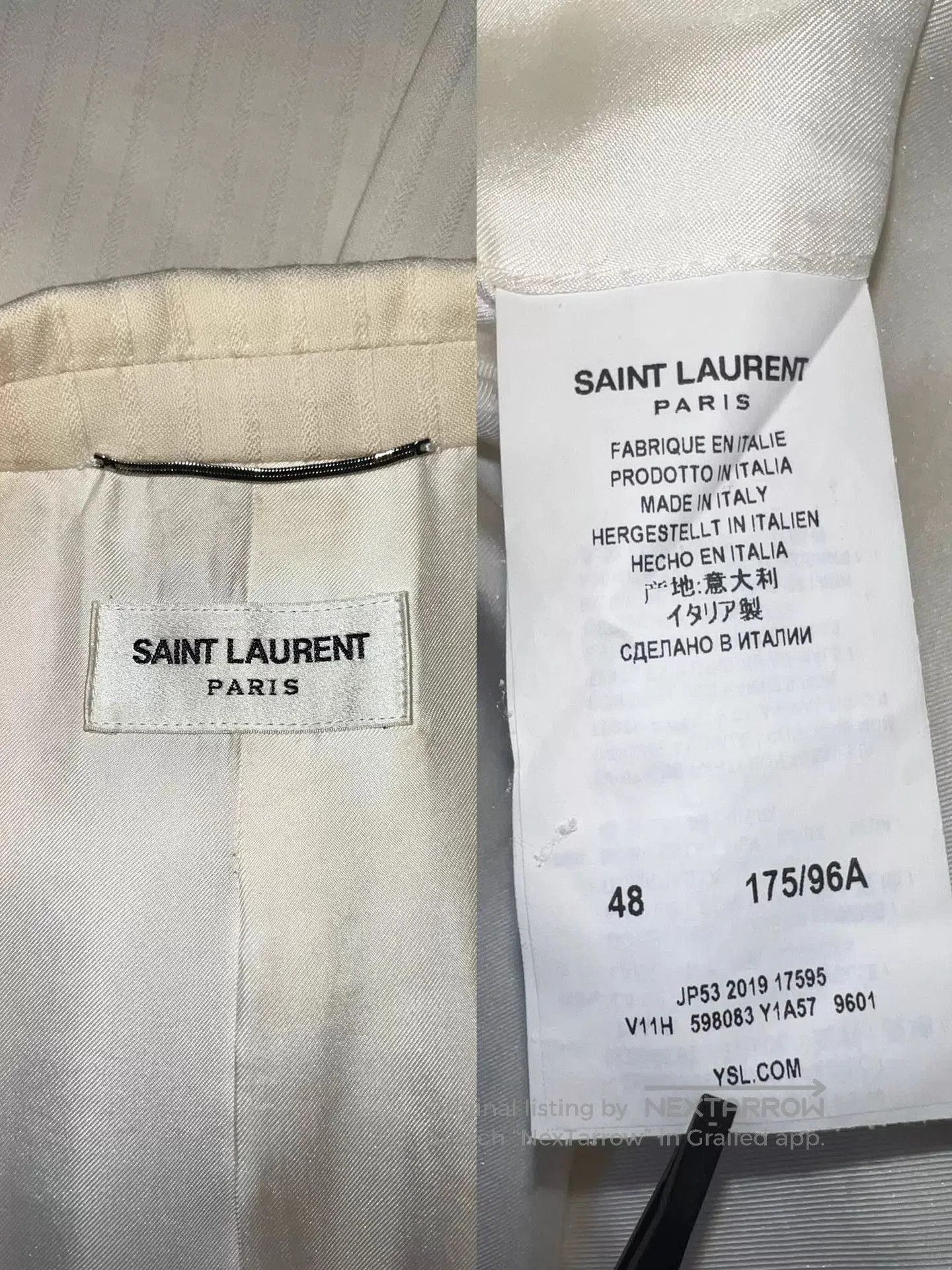 Saint Laurent Paris Beige Pinstripe Double-Breasted Blazer. Size US M / EU 48-50 / 2 - 4 Thumbnail