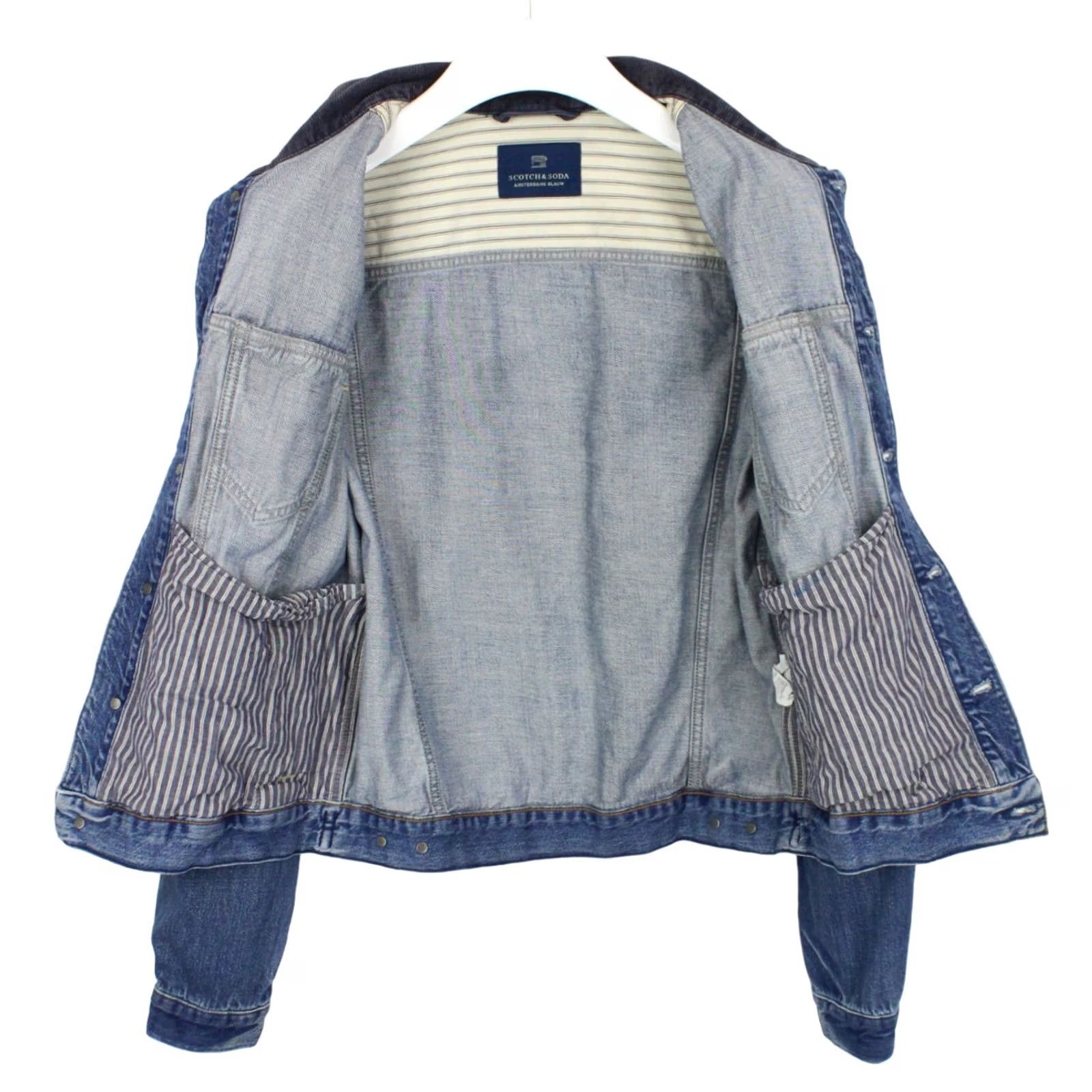 Scotch & Soda SCOTCH & SODA Jacket Men's LARGE Denim Trucker Polo Collar Whiskers Faded Blue Size US L / EU 52-54 / 3 - 4 Thumbnail