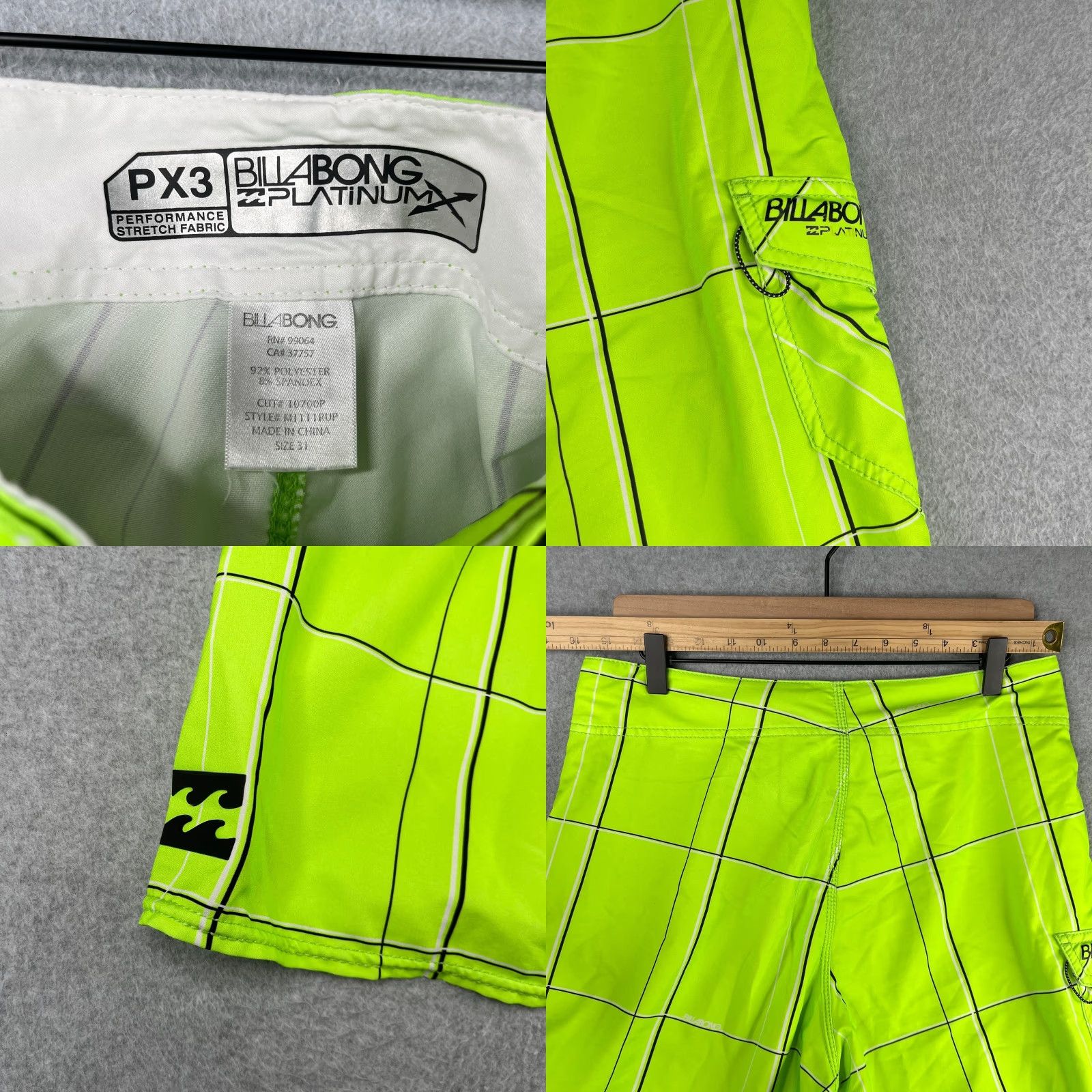 Billabong Billabong Mens Board Shorts 31 Neon Green Check Swim Trunks Bathing Suit Green Mens Board Shorts 31 Beach Surfing Size US 31 - 8 Thumbnail