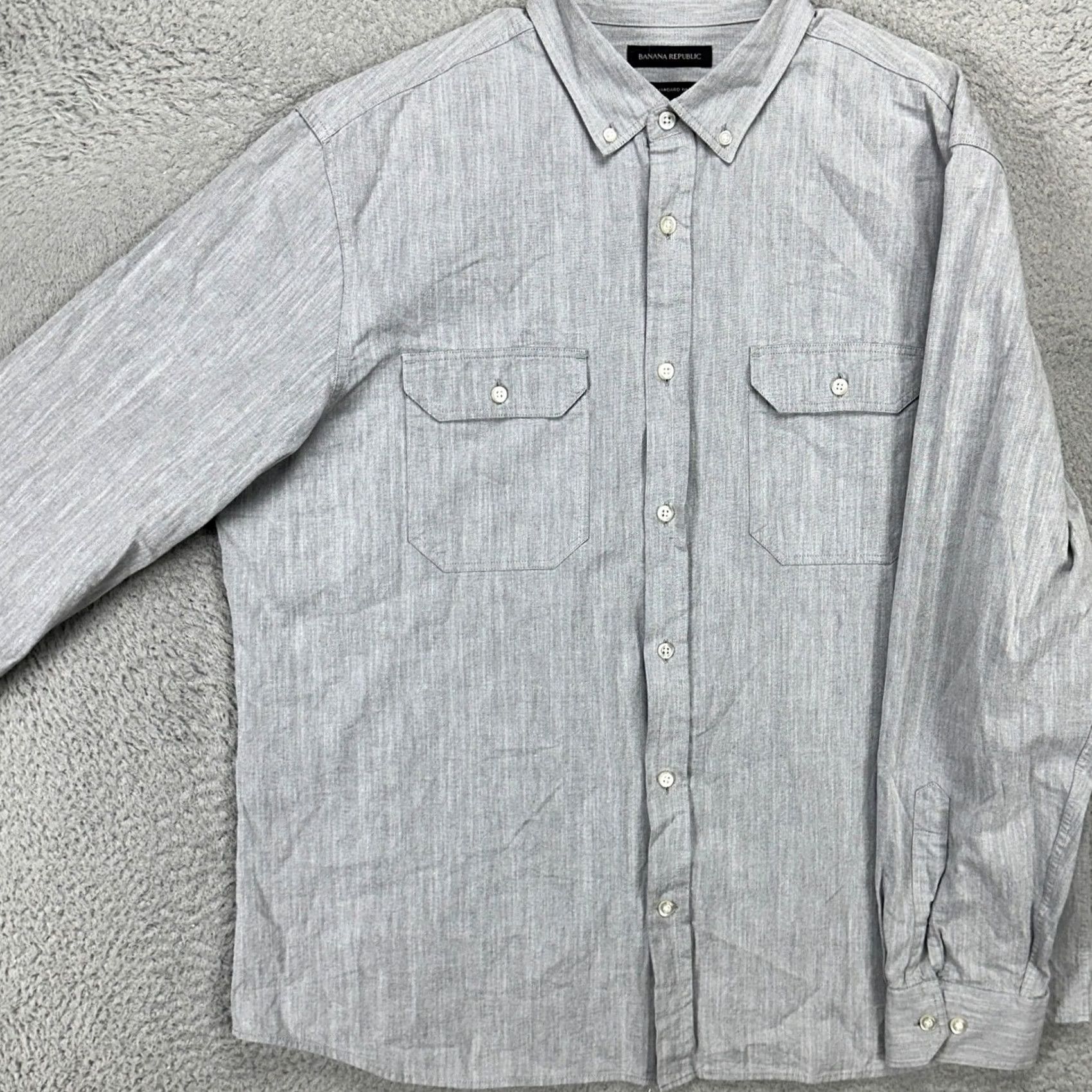 Banana Republic Banana Republic Mens Shirt XL Gray Button Down Long Sleeve Standard Pockets Size US XL / EU 56 / 4 - 2 Thumbnail