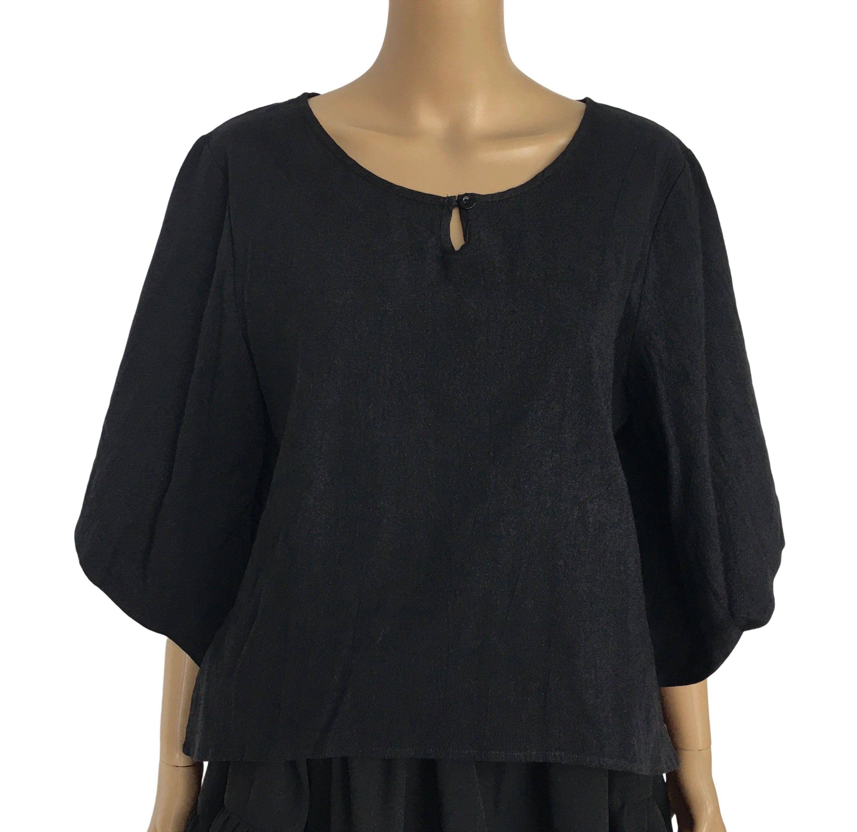 Other Black Linen Tops, Round Neck, Elegant Blouse Size L / US 10 / IT 46 - 1 Thumbnail