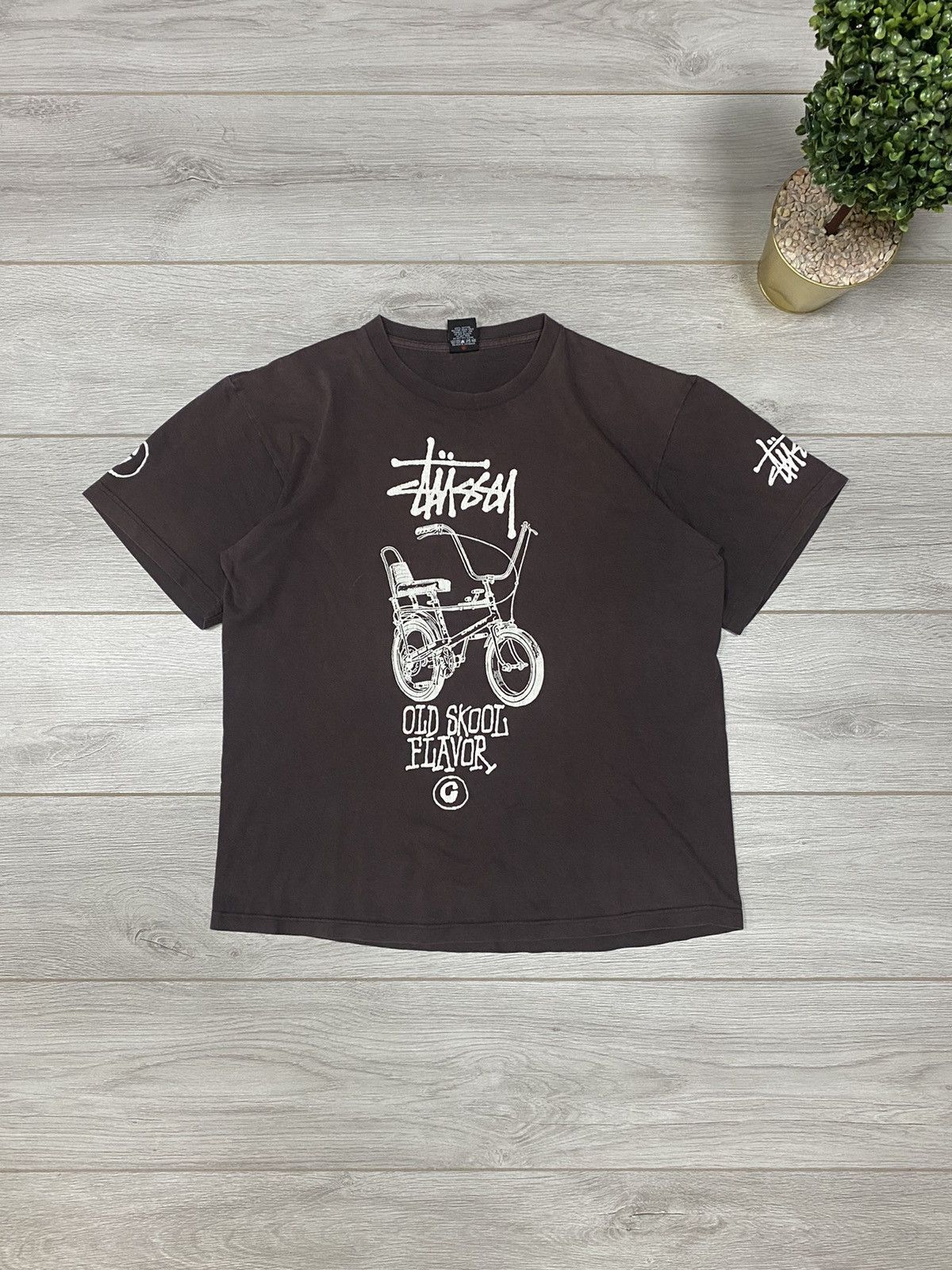 Vintage Stussy Old skool flavor bicycle brown t-shirt | Grailed