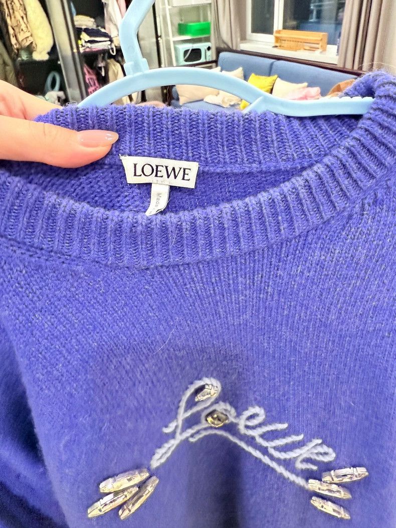 Loewe LOEWE Violet water diamond yarn Logo knit sweater Size S / US 4 / IT 40 - 2 Thumbnail