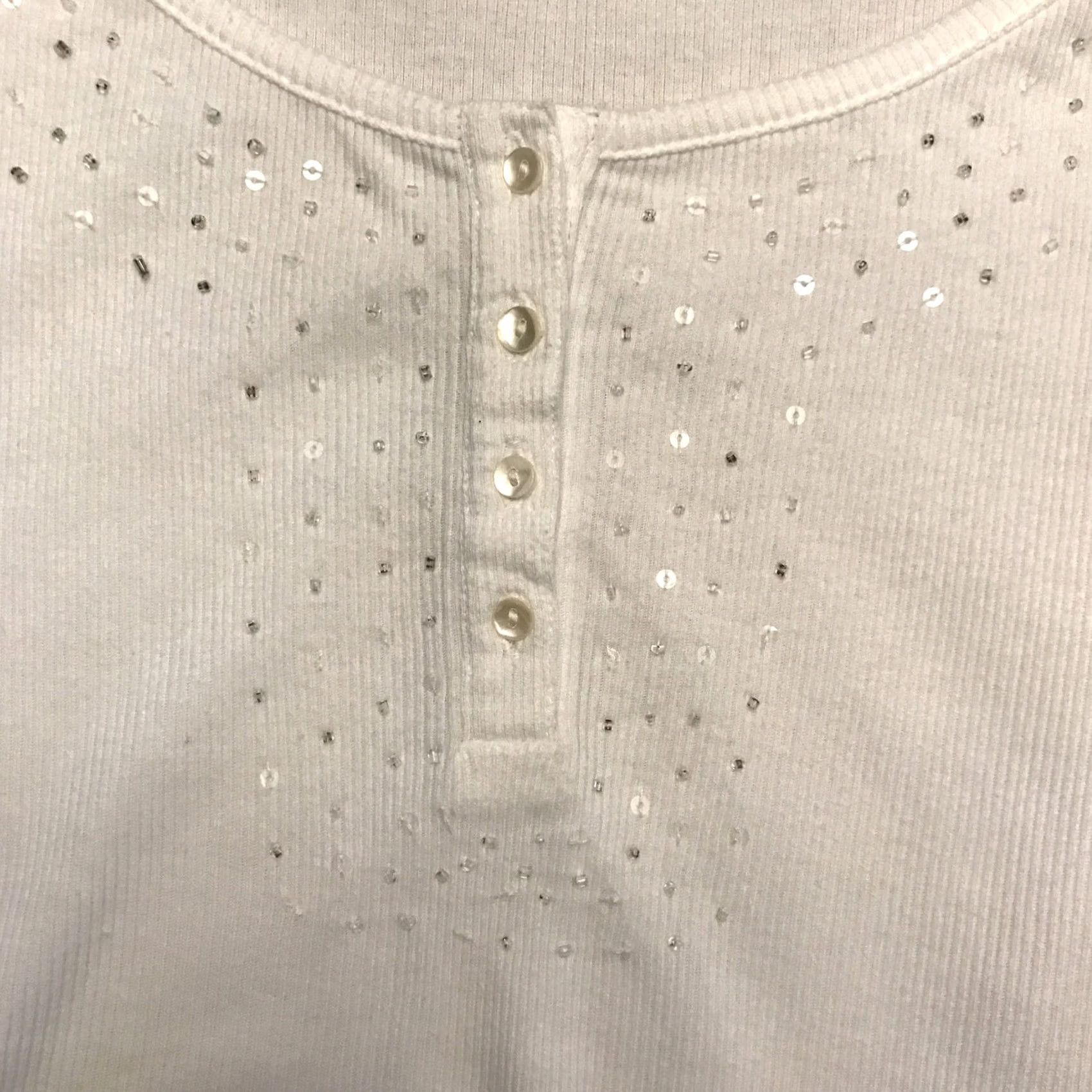 Vintage Fresh Tank Top White L Ladies Sleeveless Round Neck Beaded Button 100% Cotton Basic Size L / US 10 / IT 46 - 4 Thumbnail