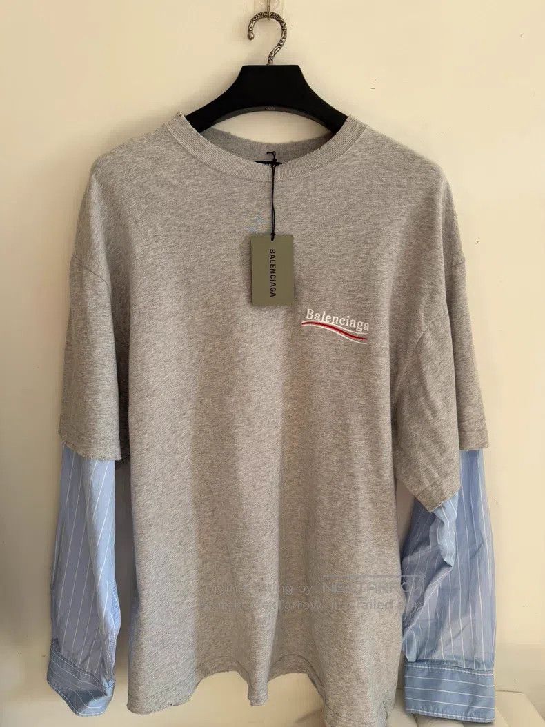 Balenciaga Balenciaga Gray Fake Two-Piece Long Sleeve T-Shirt Size US XXS / EU 40 - 1 Thumbnail