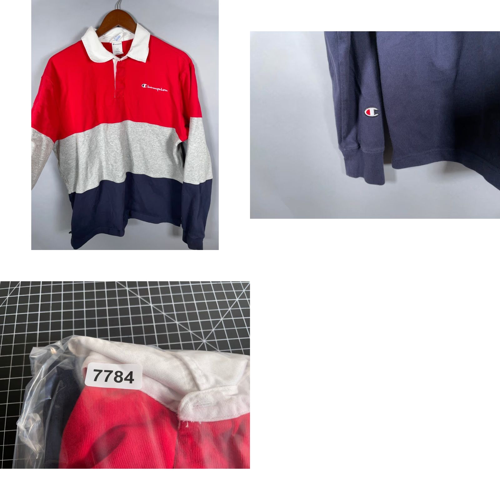 Champion Champion Reverse Weave Rugby Shirt Mens Large Red Blue Gray Stripe Preppy Shirt Polo Size US L / EU 52-54 / 3 - 9 Thumbnail