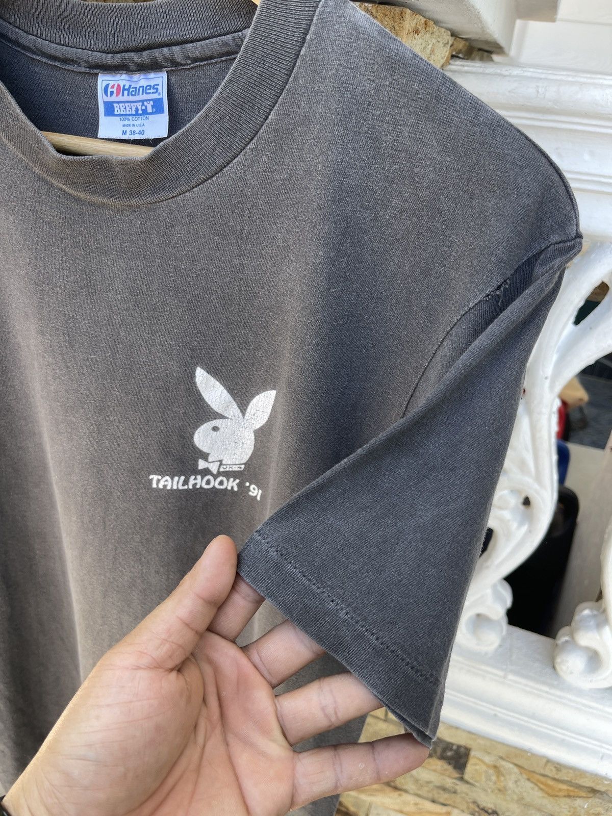 Playboy Rare🔥Vtg 80s Sun Faded TAIL HOOK Playboy ERD GRUNGE Tee Size US M / EU 48-50 / 2 - 6 Thumbnail