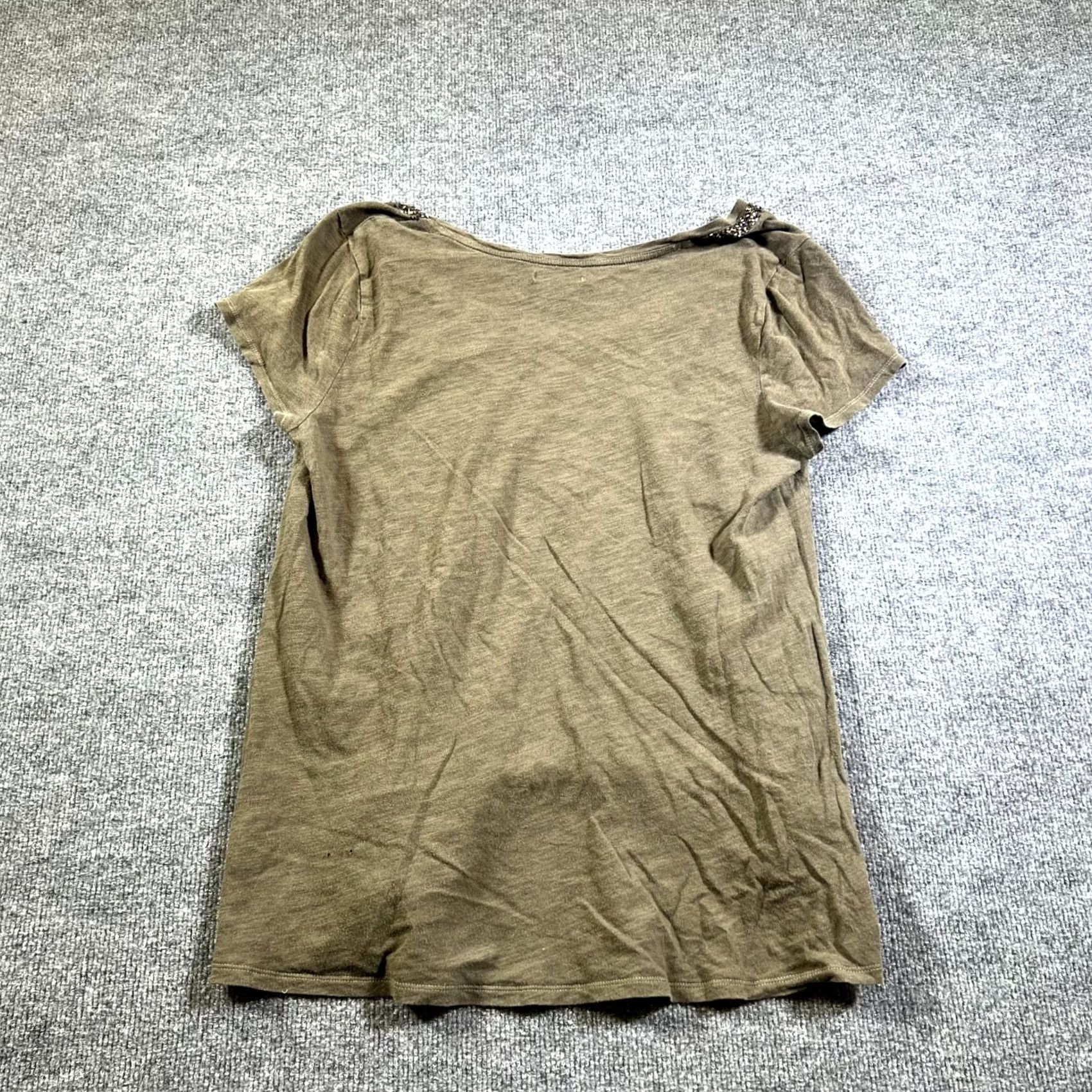 American Eagle Outfitters American Eagle Outfitters Top Womens XL Olive Green Beaded Neck Cap Sleeve Boho Size XL / US 12-14 / IT 48-50 - 2 Thumbnail