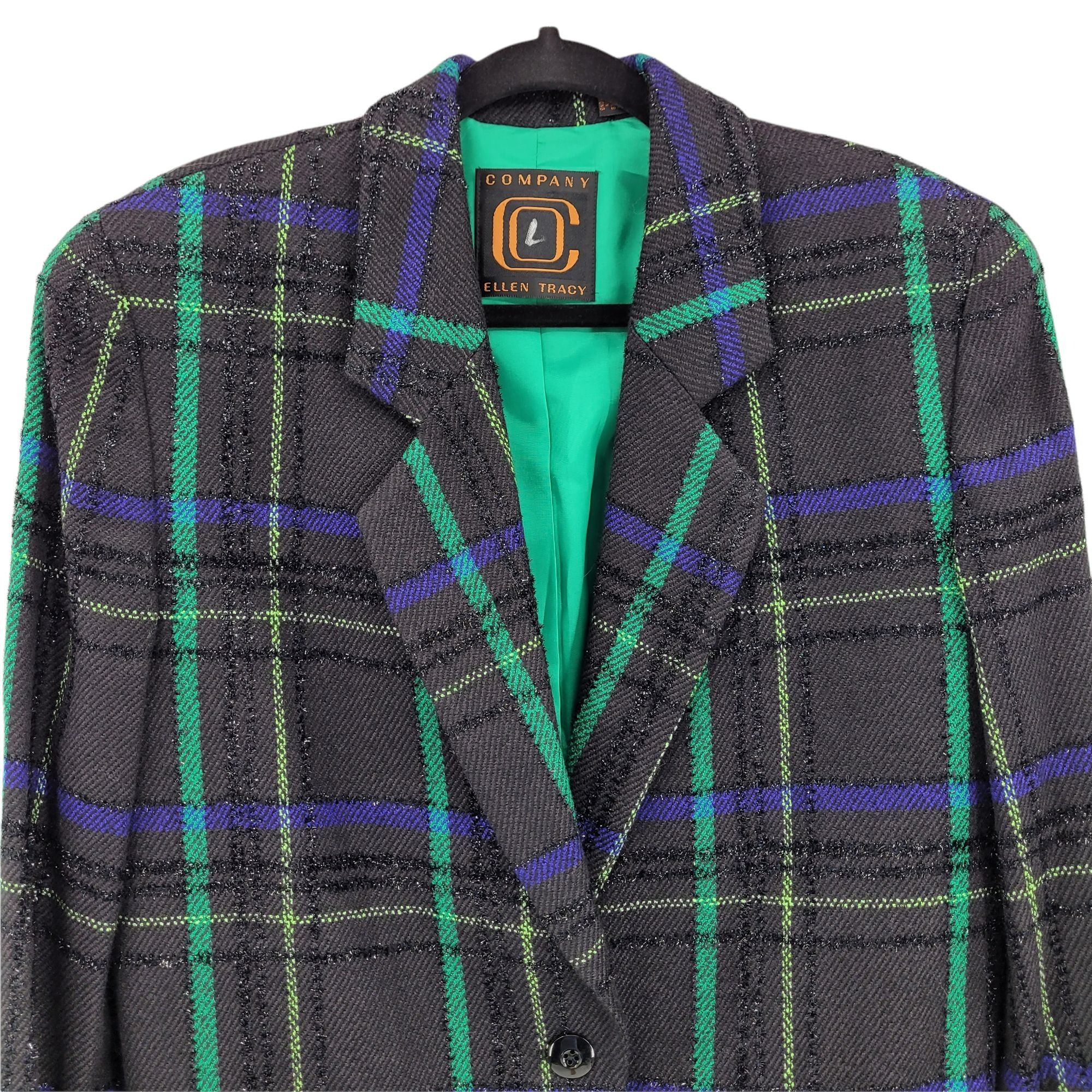 Ellen Tracy Vtg 90's Wool Plaid Boyfriend Blazer Sz 4 Blue Green Cluele Size S / US 4 / IT 40 - 5 Thumbnail