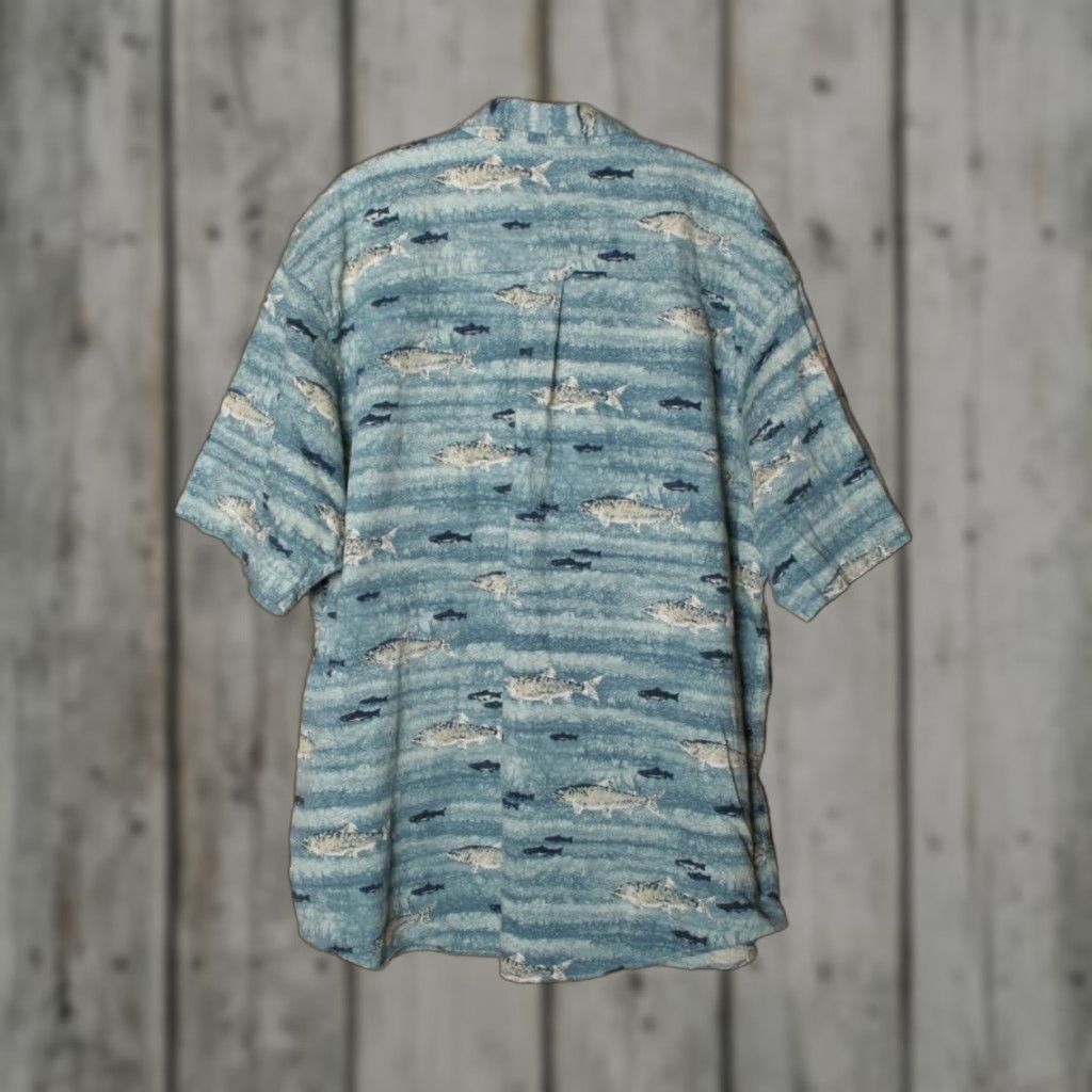 Pendleton Pendleton Blue Fish Print 100% Cotton Short Sleeve Button Front Shirt XXL Men Size US XXL / EU 58 / 5 - 1 Thumbnail