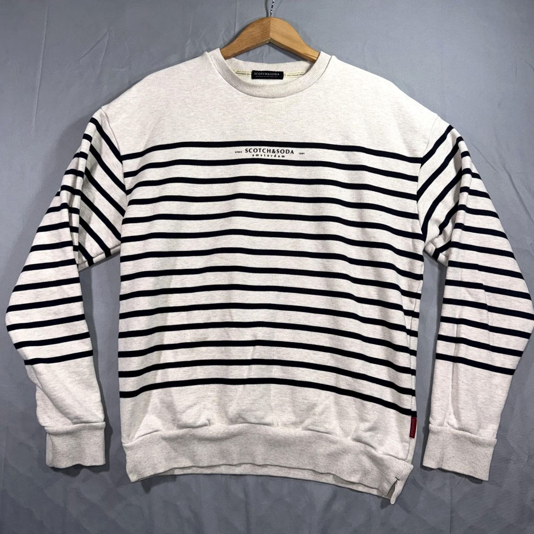 Scotch & Soda Scotch & Soda Sweatshirt Mens Large Gray Striped Cotton Logo Pullover Crewneck Size US L / EU 52-54 / 3 - 2 Thumbnail
