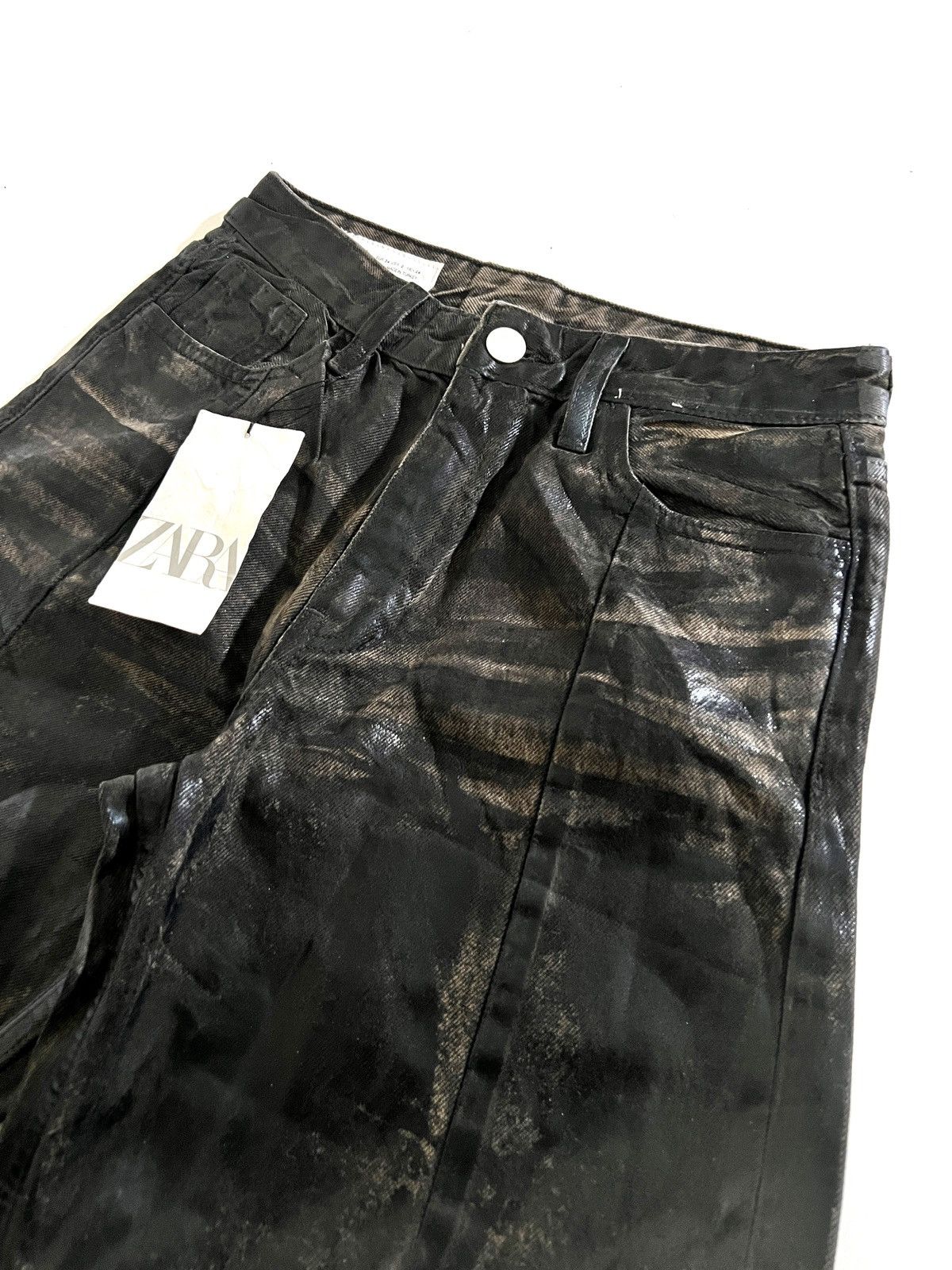 Zara Zara TRF Waxed Wide Leg Jeans with Split Hem y2k Size 28" / US 6 / IT 42 - 6 Thumbnail