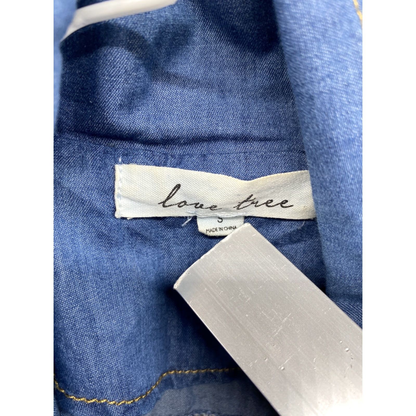 Denime Love Tree Women’s Chambray Denim Sleeveless Collared Hooded Top Small Blue Size S / US 4 / IT 40 - 2 Thumbnail