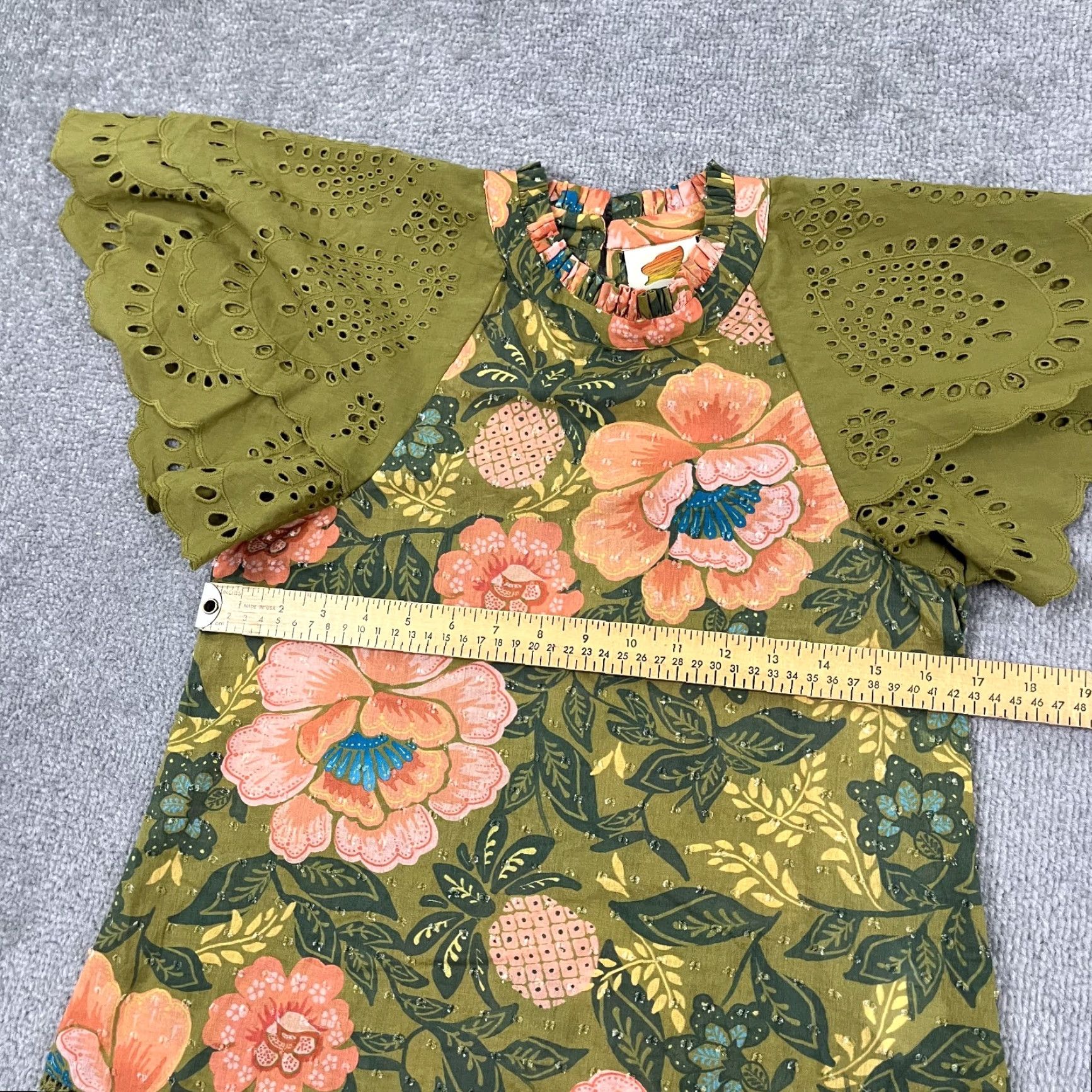 Farm Rio Farm Rio Anthropologie Blouse Womens 2XS 2XS Green Floral Eyelet Lace Boho Size XXS / US 00 / IT 34 - 5 Thumbnail
