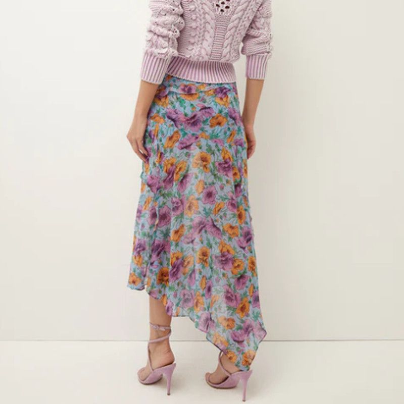 image of Veronica Beard Eleonora Floral Print Skirt 0 in Blue, Women's (Size 25)