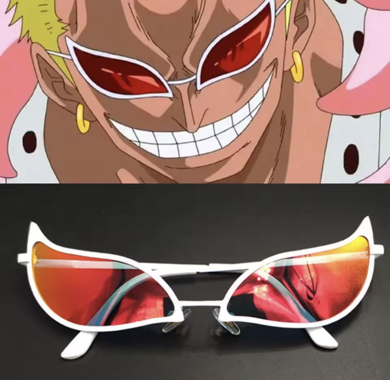 Other Doflamingo Anime Sunglasses Red Lens Cat Eye Cosplay Glasses Size ONE SIZE - 6 Thumbnail