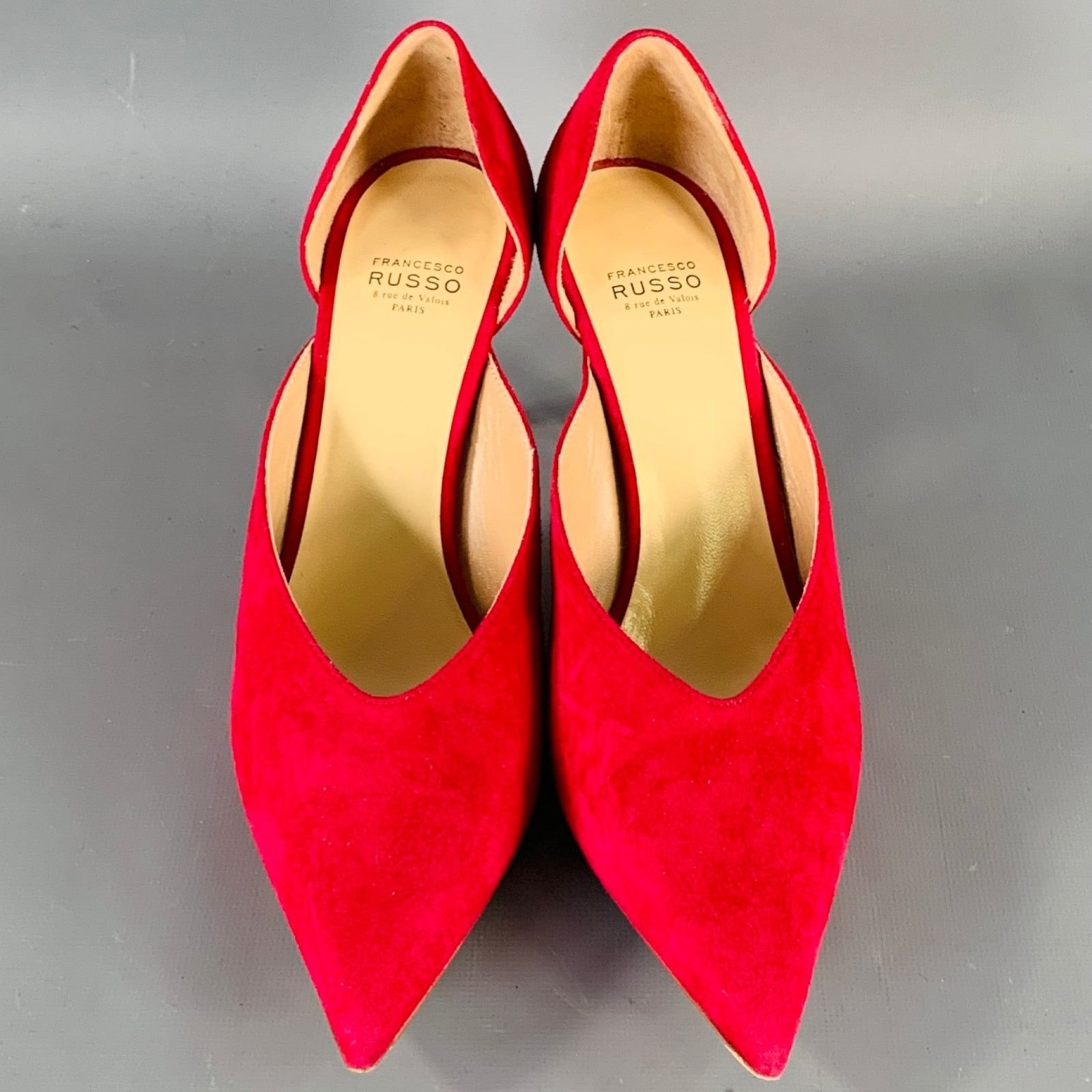 Other FRANCESCO RUSSO Size 7 Red Suede Pointed Toe D'Orsay Pumps Size US 7 / IT 37 - 5 Thumbnail
