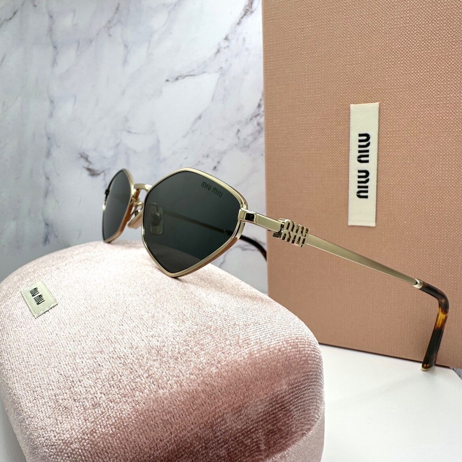 Miu Miu New MIU MIU Runway Hexagon Gold Metal Sunglasses Logo Size ONE SIZE - 18 Thumbnail