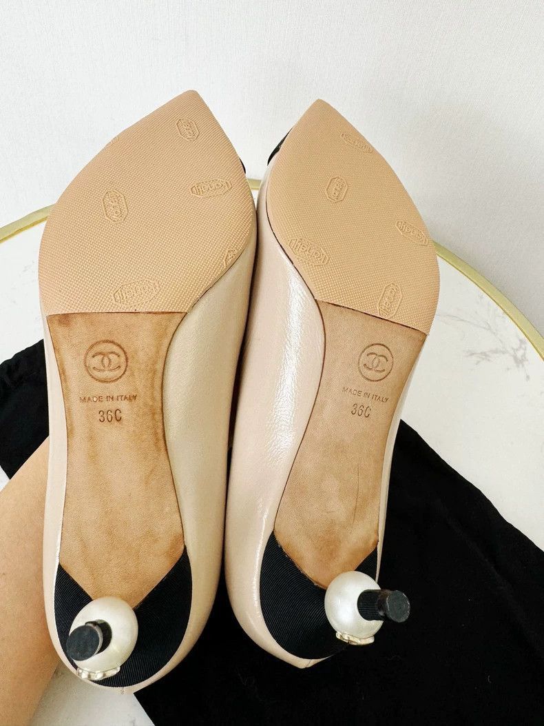 Chanel Chanel Beige Flats with Black Toe Cap -2505 Size US 6 / IT 36 - 6 Thumbnail