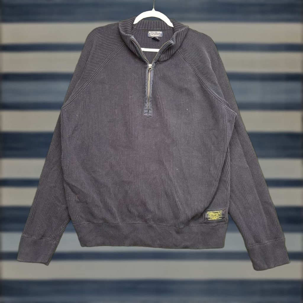 Polo Ralph Lauren VINTAGE Polo Ralph Lauren Men's Sweater 2XL Pullover Knit 1/4 Zip Mock Neck Wool Cotton Blue 90s Size US XXL / EU 58 / 5 - 1 Thumbnail