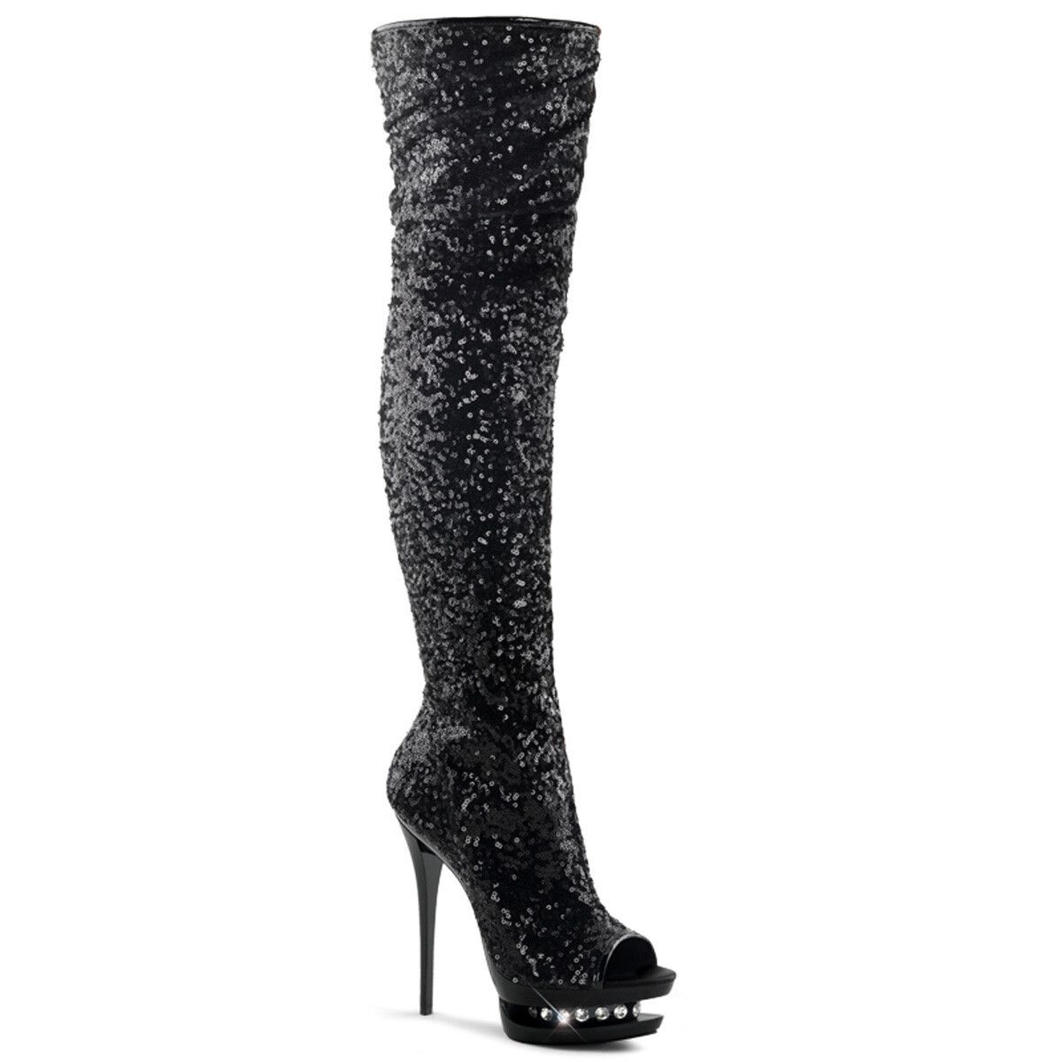 Other Blondie 3011 Black Sequin Slouchy High Heel Platform Ankle B Size US 10 / IT 40 - 1 Thumbnail