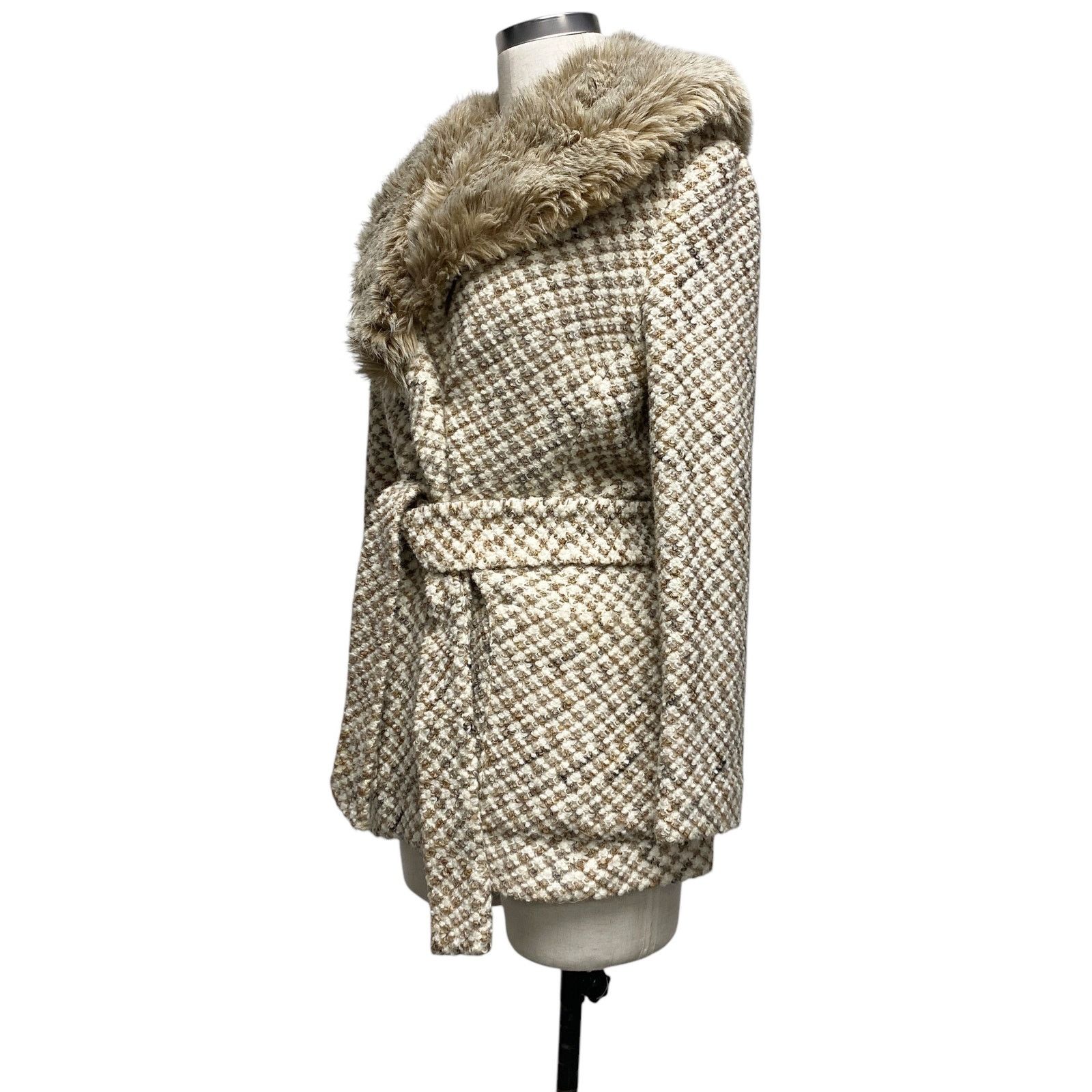 & Other Stories Vintage Womens Size 8 Fur Collar Tweed Button Up Coat Size M / US 6-8 / IT 42-44 - 3 Thumbnail
