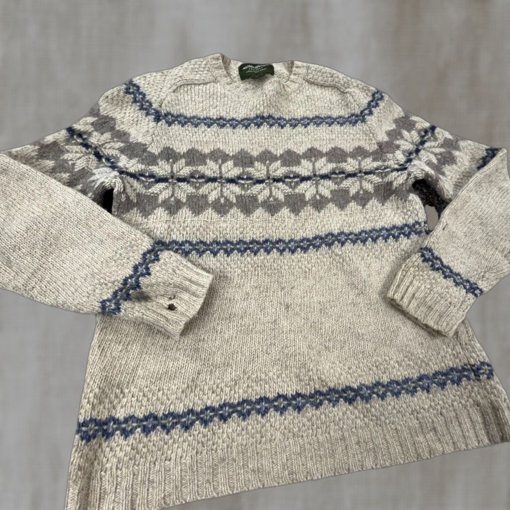 Eddie Bauer VINTAGE Eddie Bauer Sweater Women M Tan Blue Wool Knit Nordic Grandpa Y2K Size M / US 6-8 / IT 42-44 - 1 Thumbnail