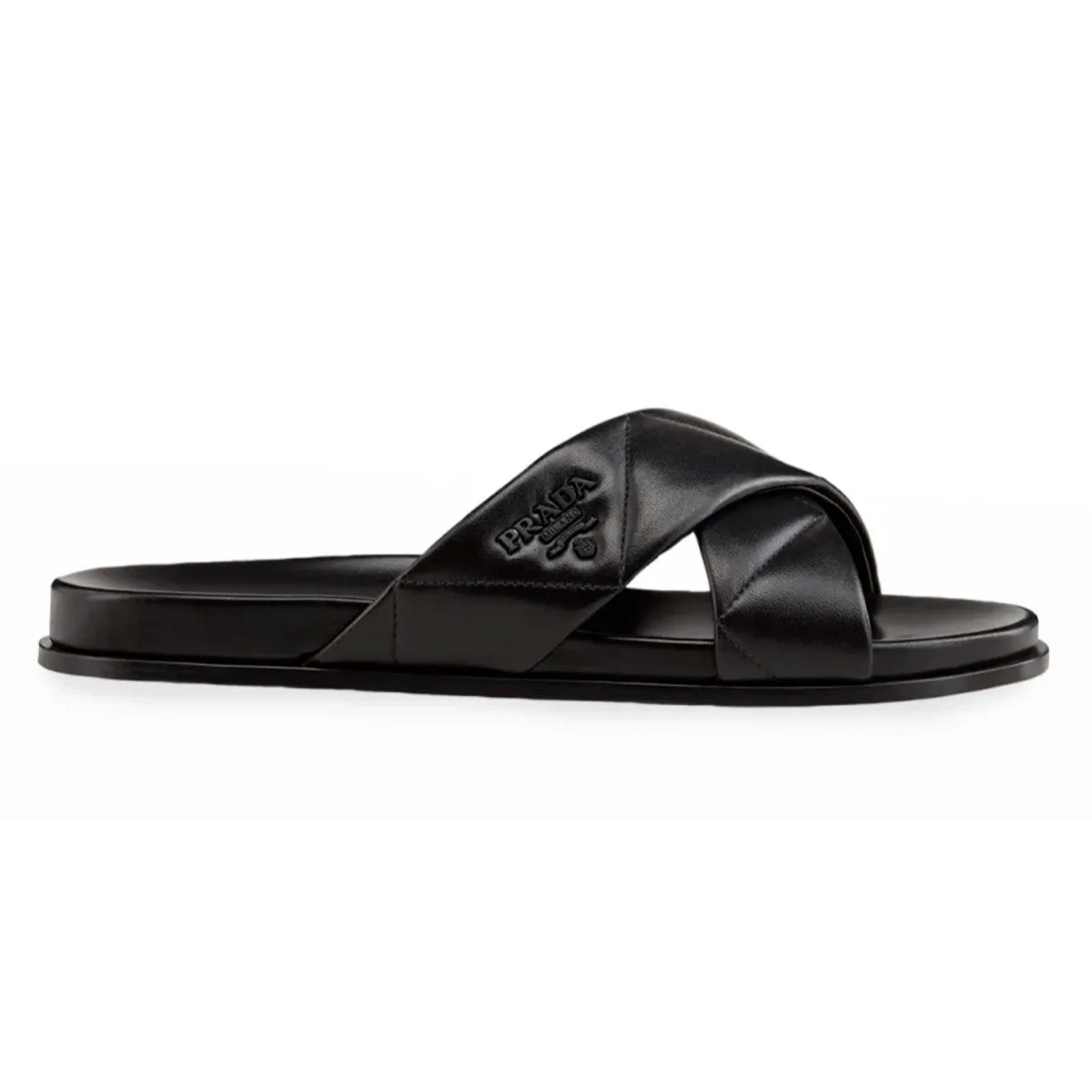 Prada Prada Quilted Criss Cross Strap Black Leather Logo Slide Size US 9.5 / IT 39.5 - 1 Thumbnail