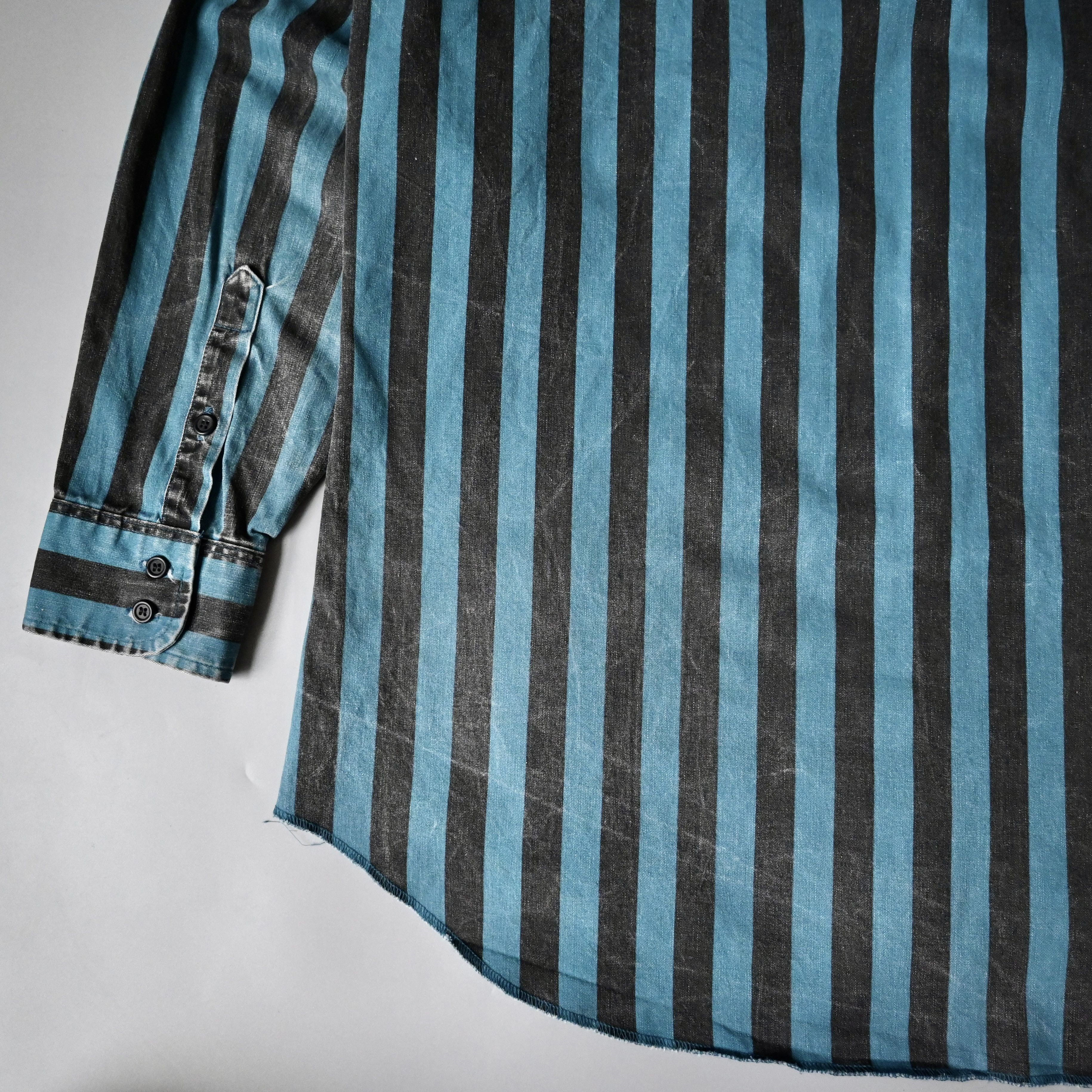 Vintage VTG Wrangler Brushpopper shirt BL x BK block stripe 17.5-35 Size US XL / EU 56 / 4 - 7 Thumbnail