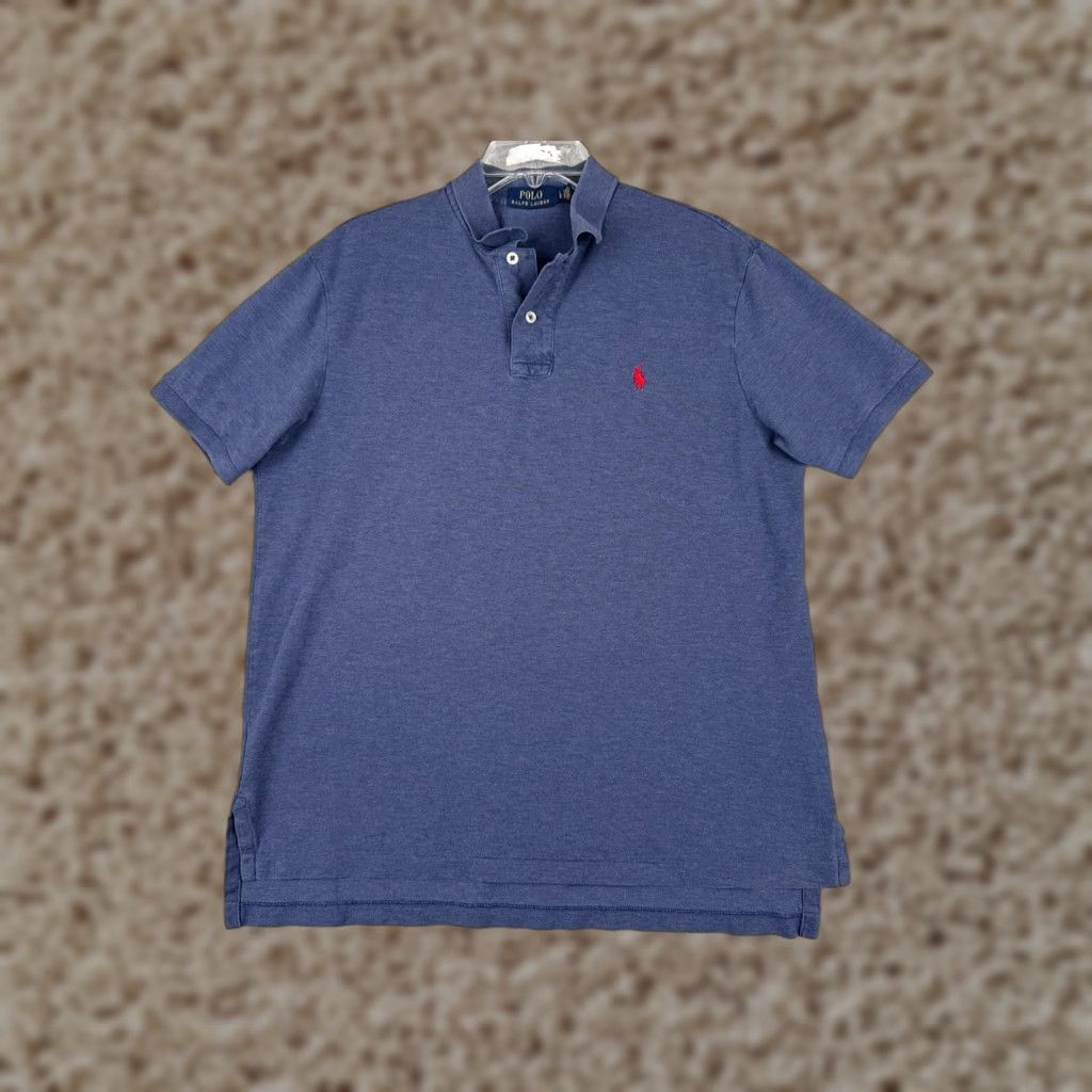 Ralph Lauren VINTAGE Ralph Lauren Polo Shirt Mens Large Blue Cotton Blend Knit Stretch Golf Shirt Size US L / EU 52-54 / 3 - 1 Thumbnail