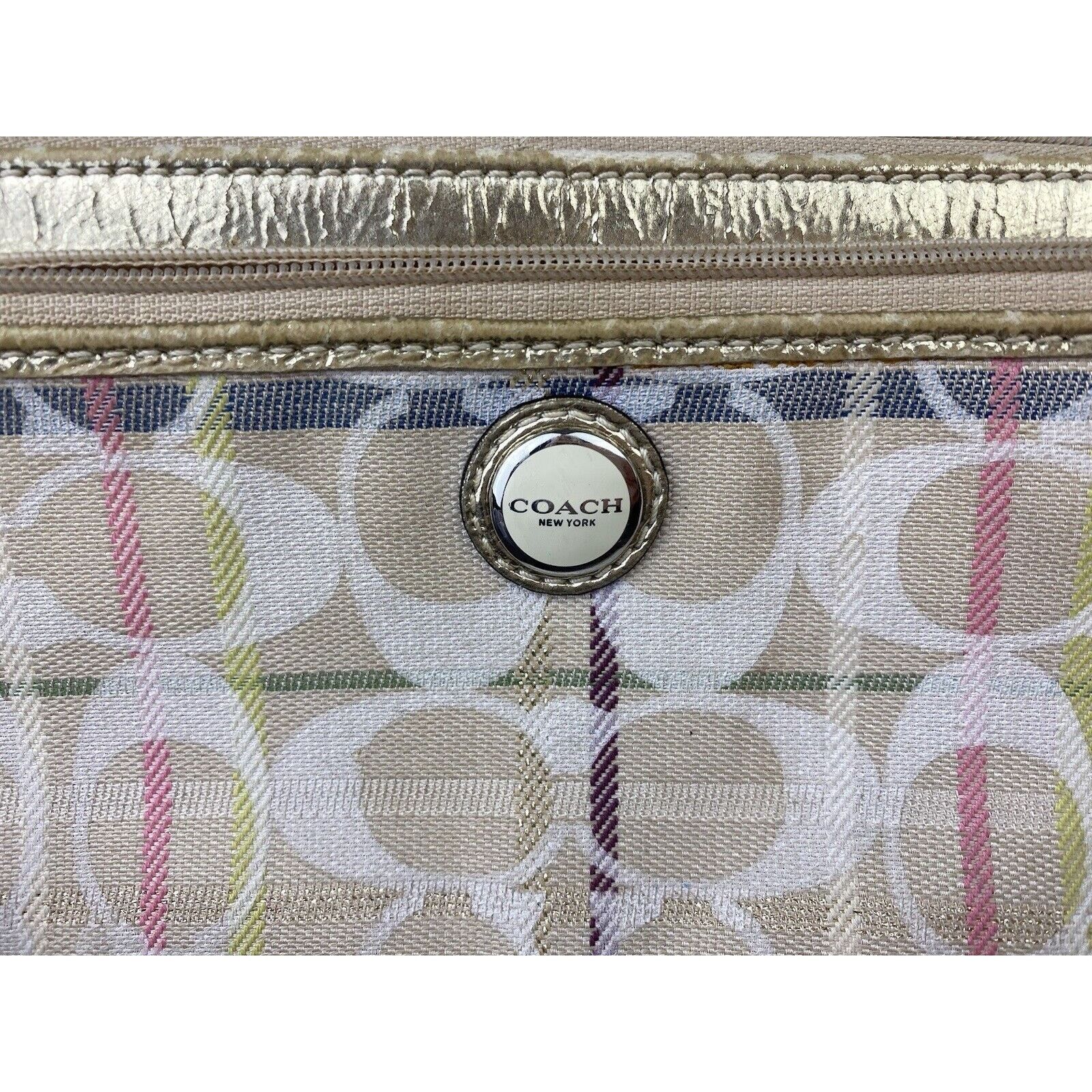 Coach VTG Coach Poppy Tan Tartan Plaid Purse Wristlet Metallic Size ONE SIZE - 4 Thumbnail