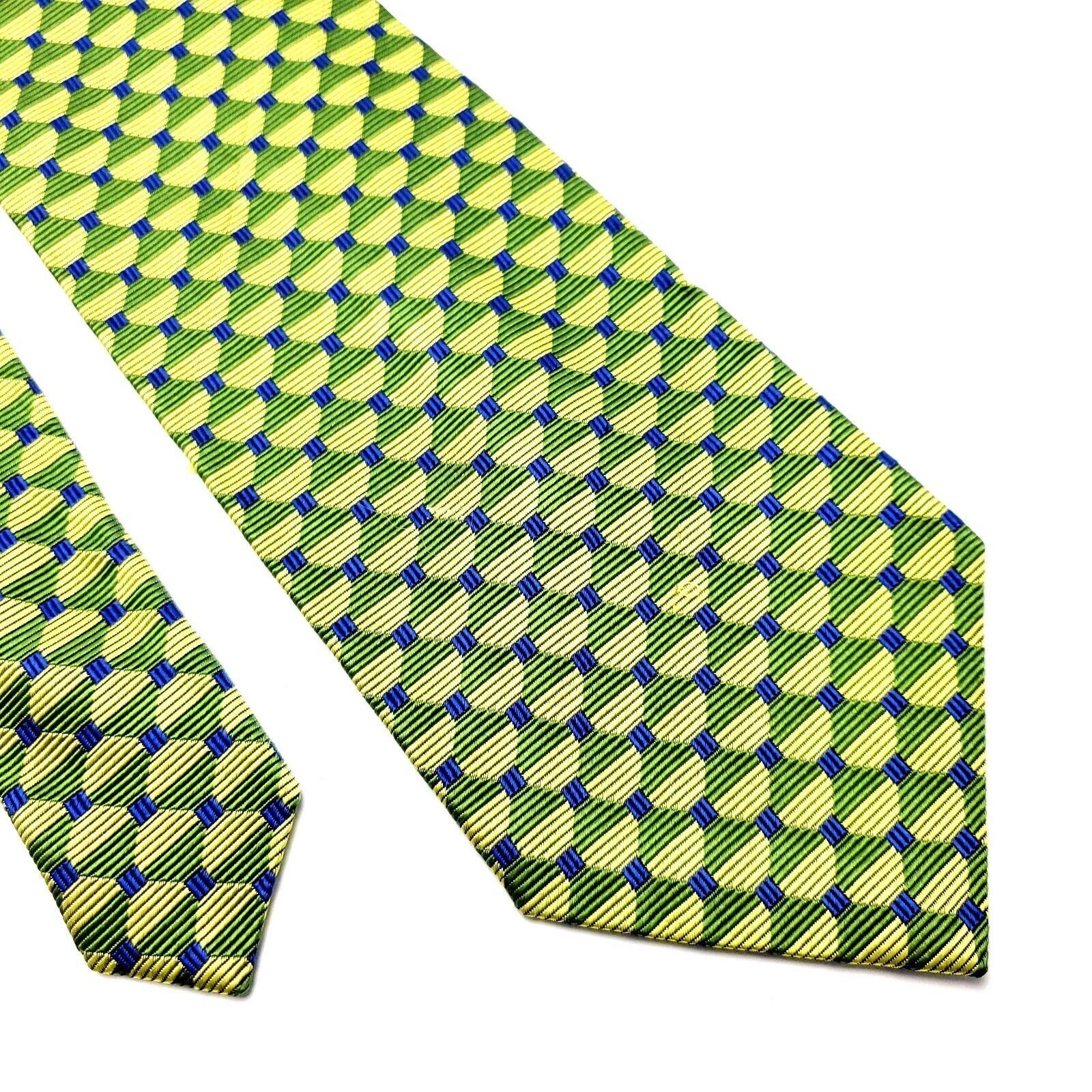 Designer Talbots Silk Tie Woven Green Geometric Wide Size ONE SIZE - 1 Thumbnail
