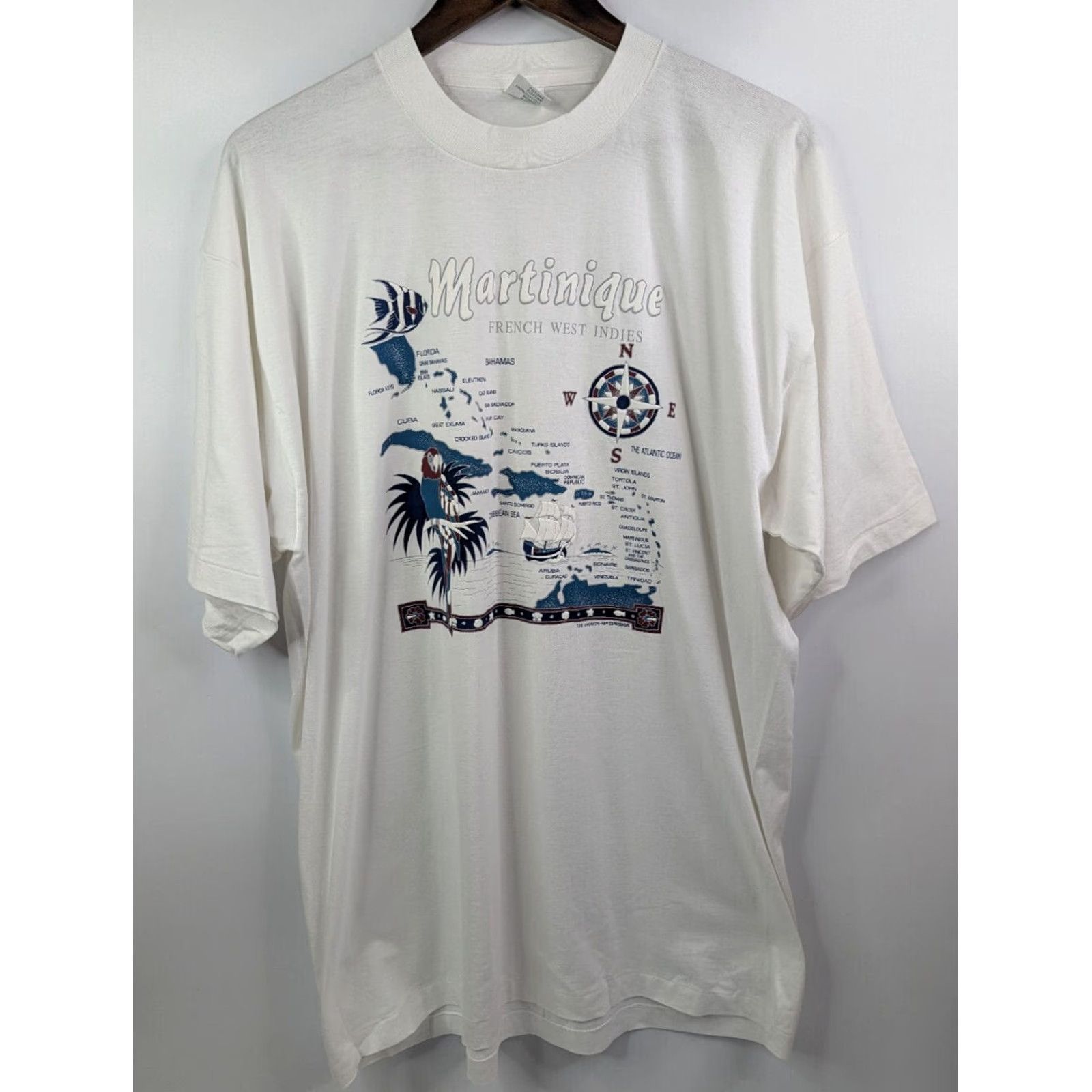 Vintage VINTAGE Floyds T-Shirt White 2XL Crew Neck Short Sleeve Graphic Print 90s Mens Souvenir Martinique White Single Stitch Size US XXL / EU 58 / 5 - 3 Thumbnail