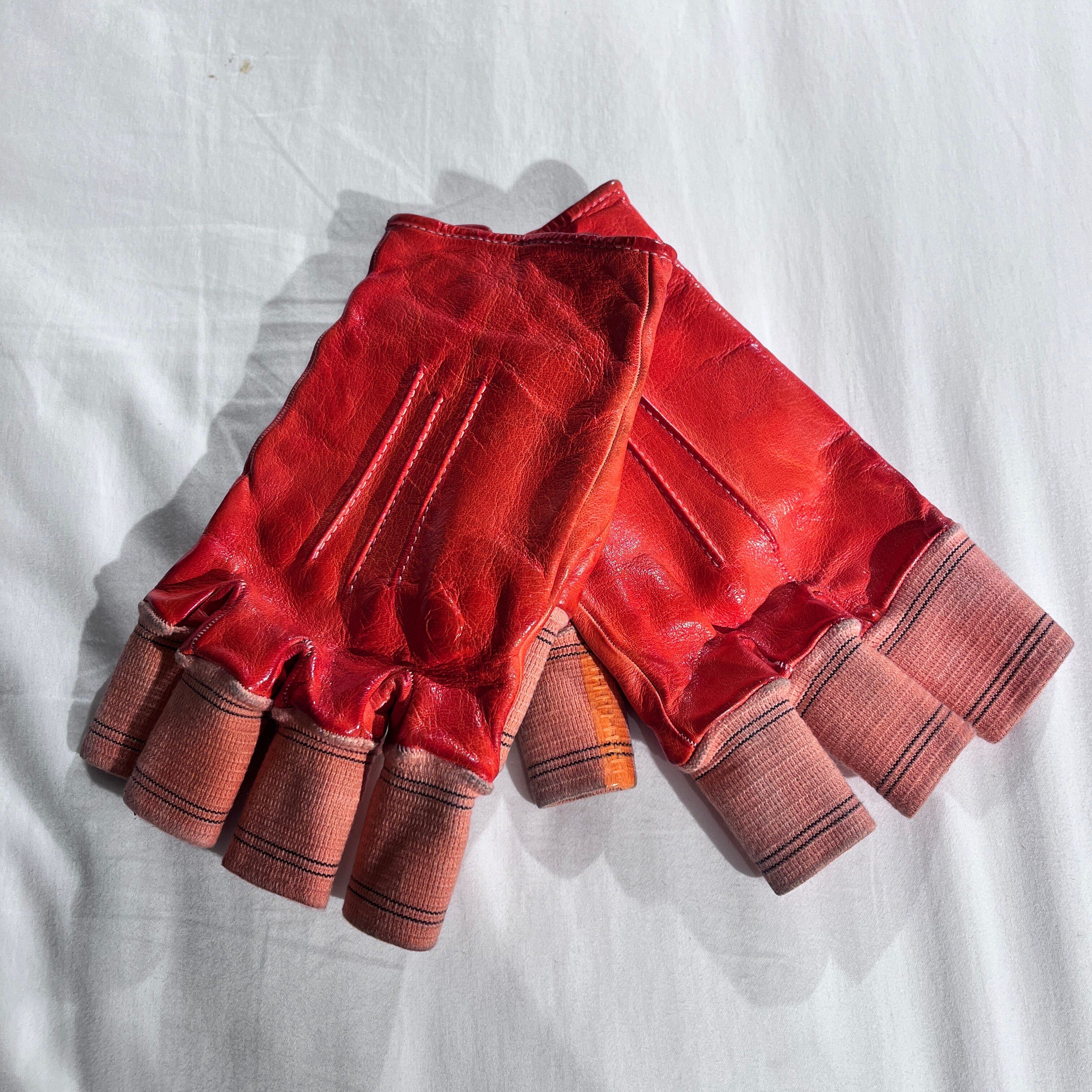 Pre-owned Carol Christian Poell Red Fingerless Leather Gloves