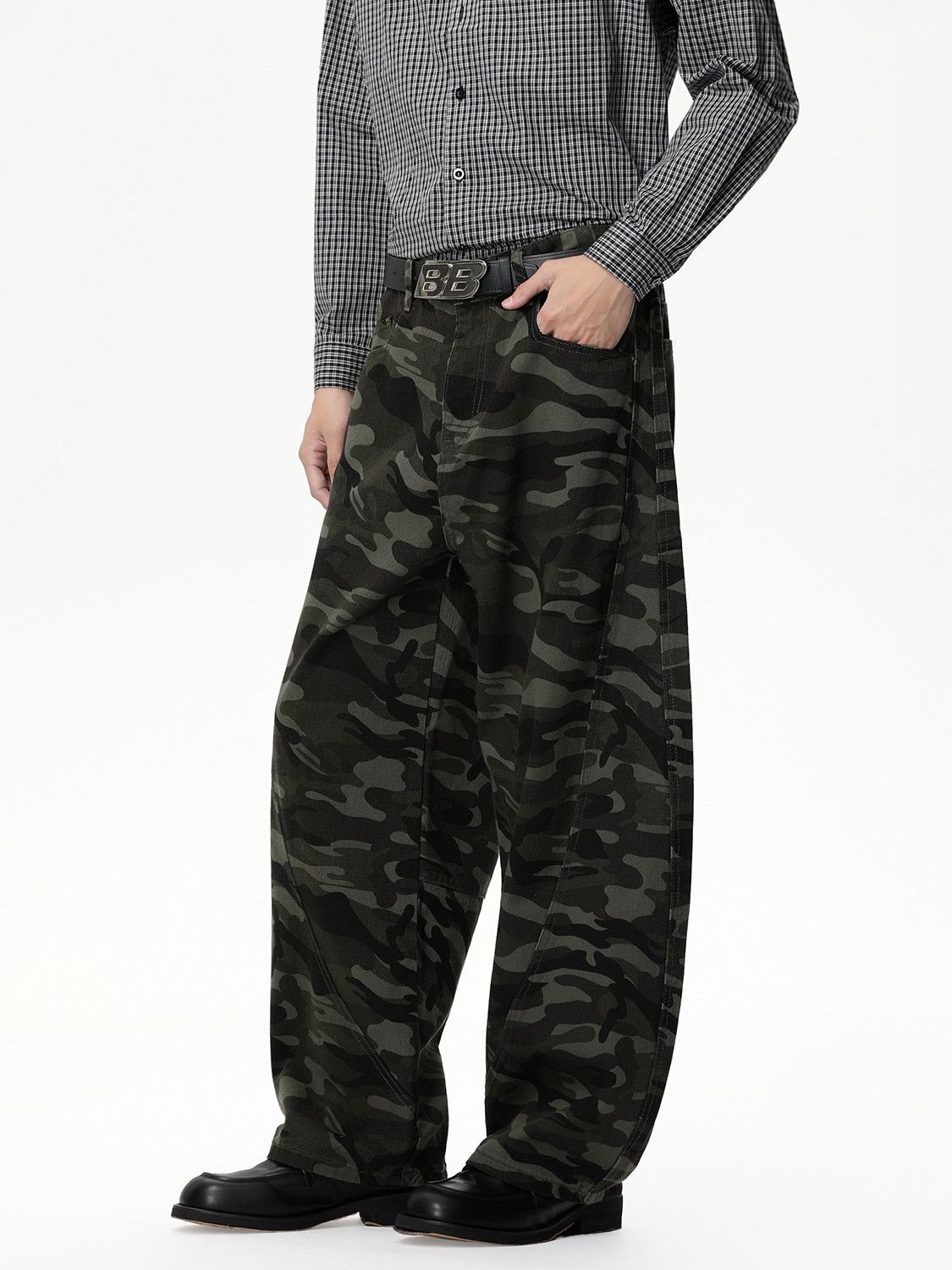 Jean Men's Streetwear Loose Wide-Leg Washed Camouflage Jeans Size US 32 / EU 48 - 2 Thumbnail