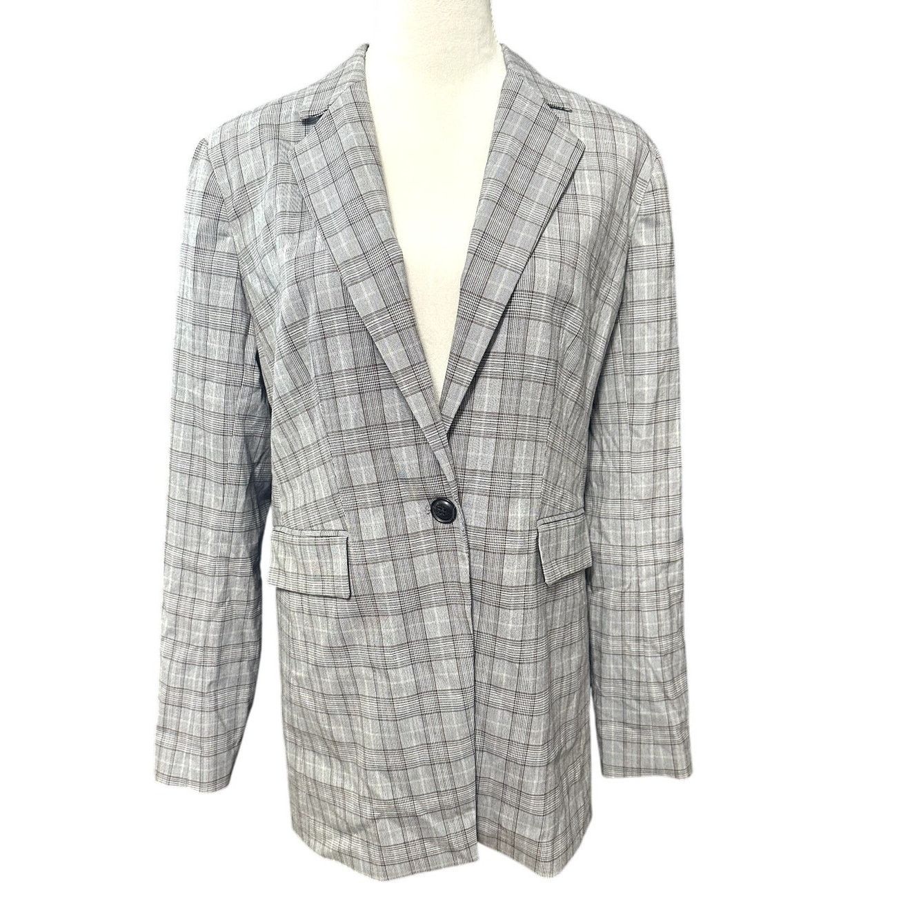Nordstrom Nordstrom Women's Gray Plaid Single Button Blazer M NWOT Size M / US 6-8 / IT 42-44 - 1 Thumbnail