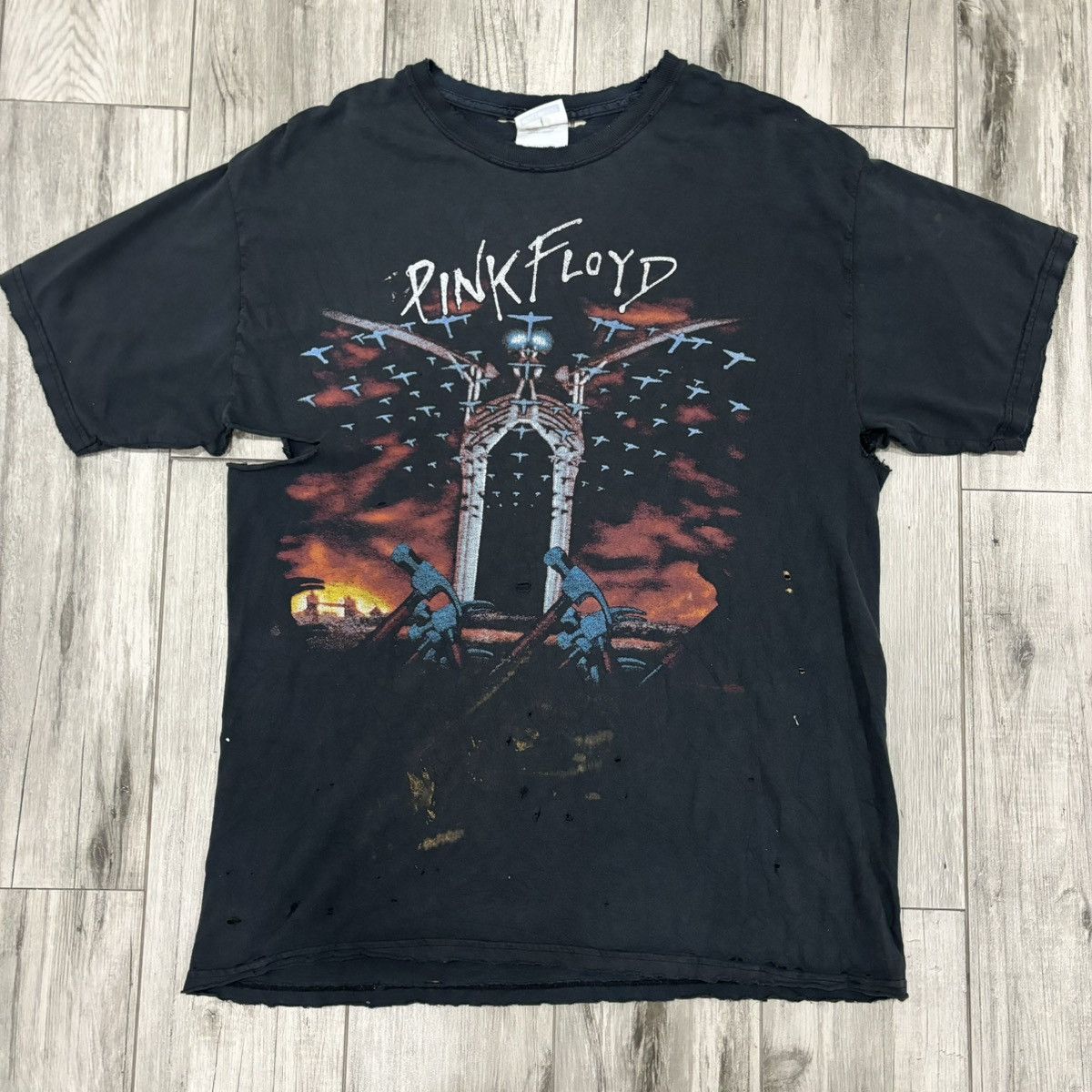 image of Distressed Pink Floyd Tee in Black, Men's (Size Small)