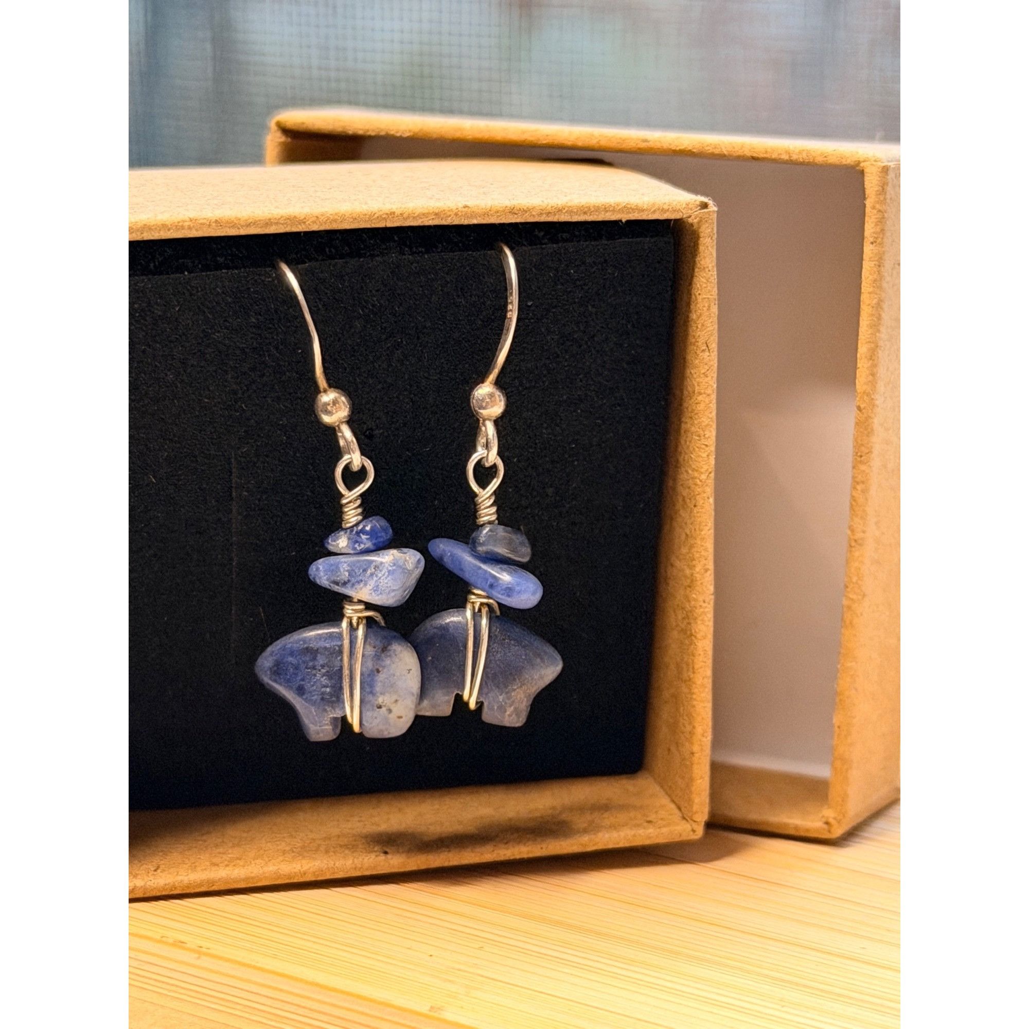 Handmade Sterling Silver Sodalite Bear Dangle Earrings Handmade With Size ONE SIZE - 1 Thumbnail