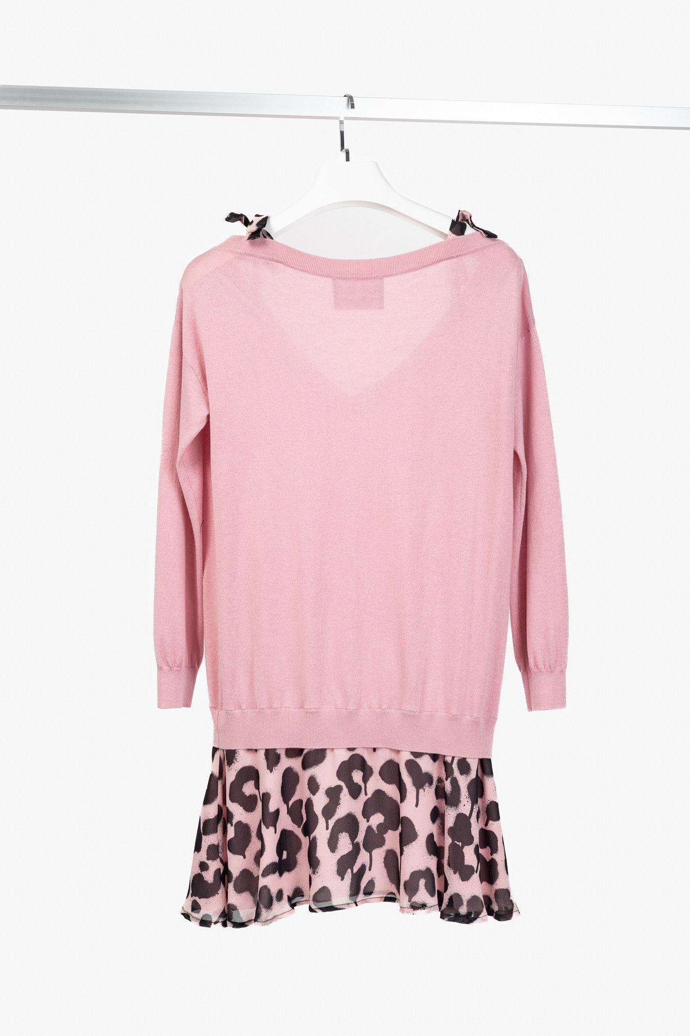Boutique Moschino Boutique Moschino Pink Silk Leopard-Trim Sweater Size M / US 6-8 / IT 42-44 - 2 Thumbnail