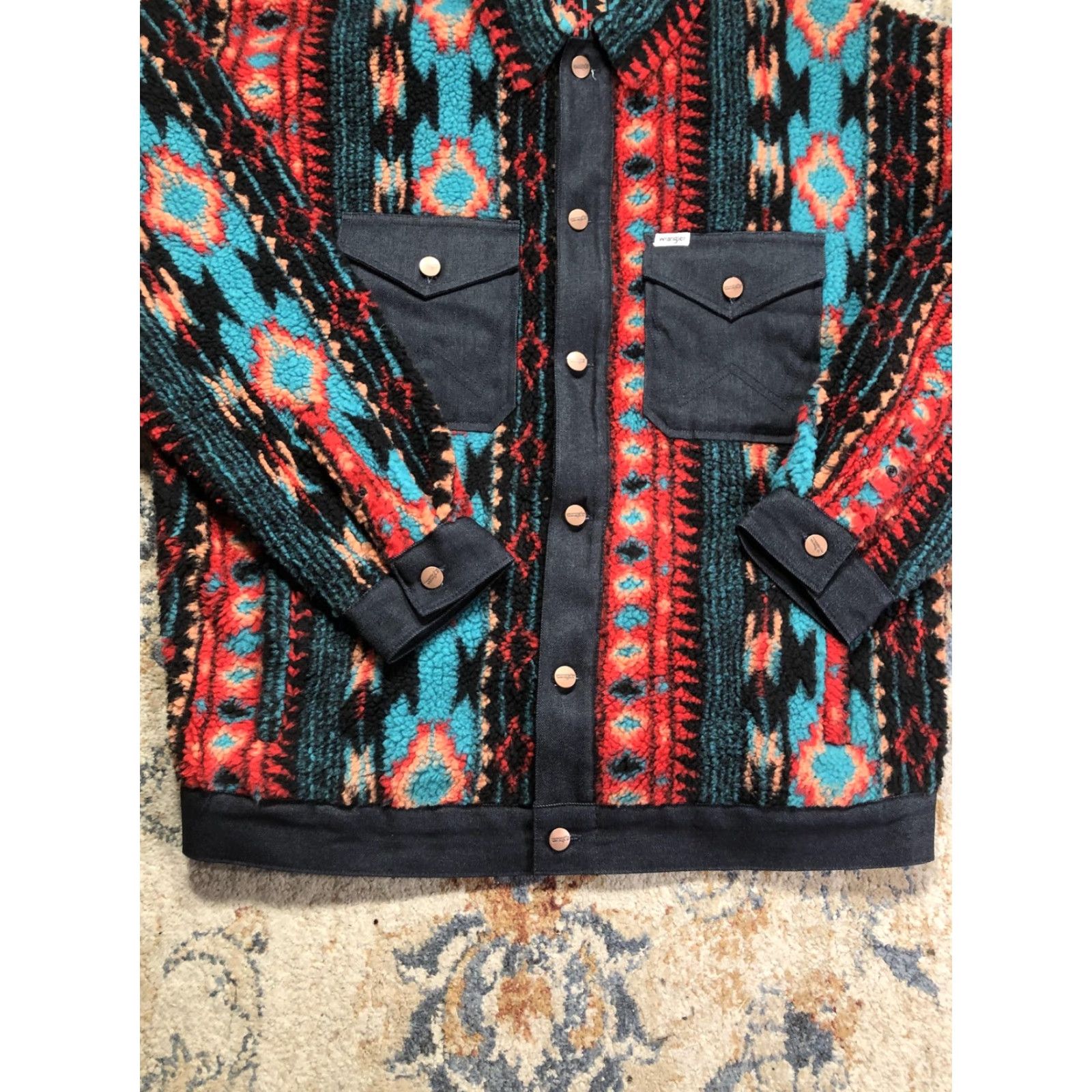 Wrangler Wrangler Jacket Mens L Multicolor Fleece Bomber Snap Front Western Aztec Geometric Pattern Size US L / EU 52-54 / 3 - 5 Thumbnail