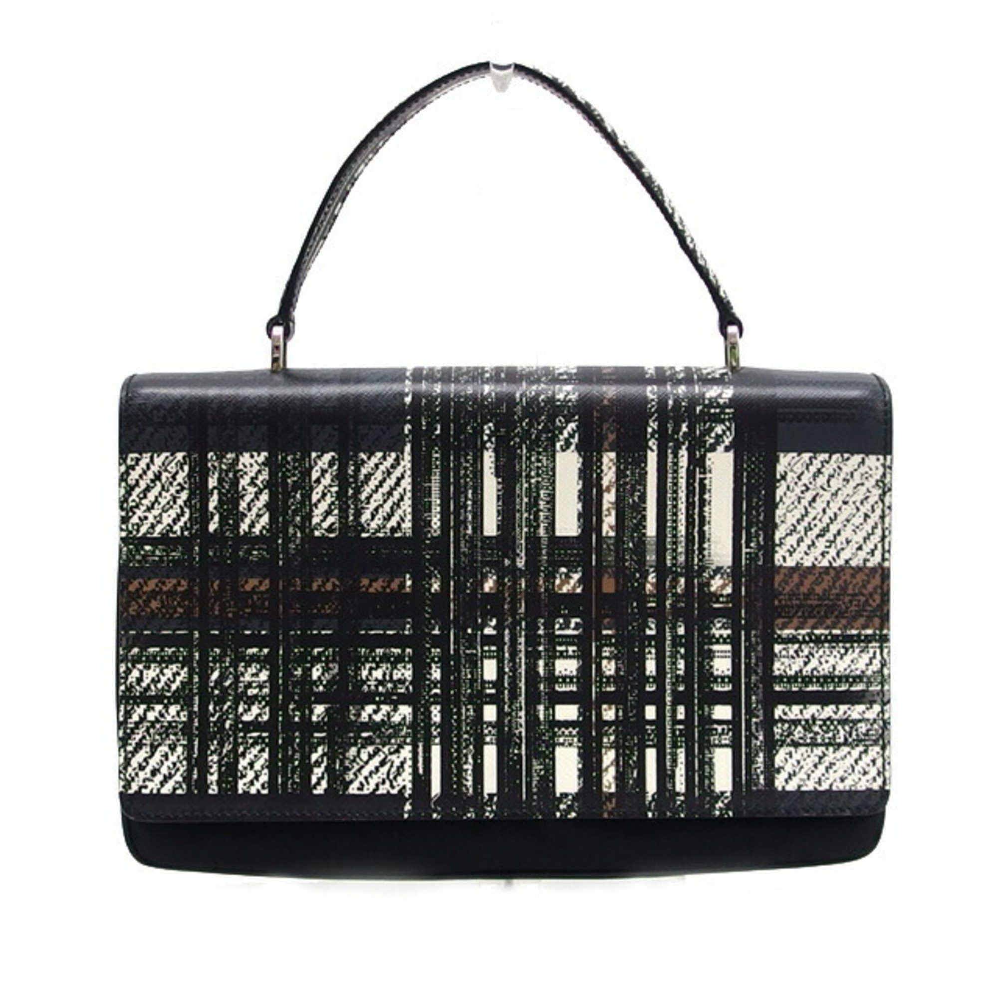 image of Prada Saffiano Tesuto Tweed Plaid Handbag 1Ba016 in Nero, Women's