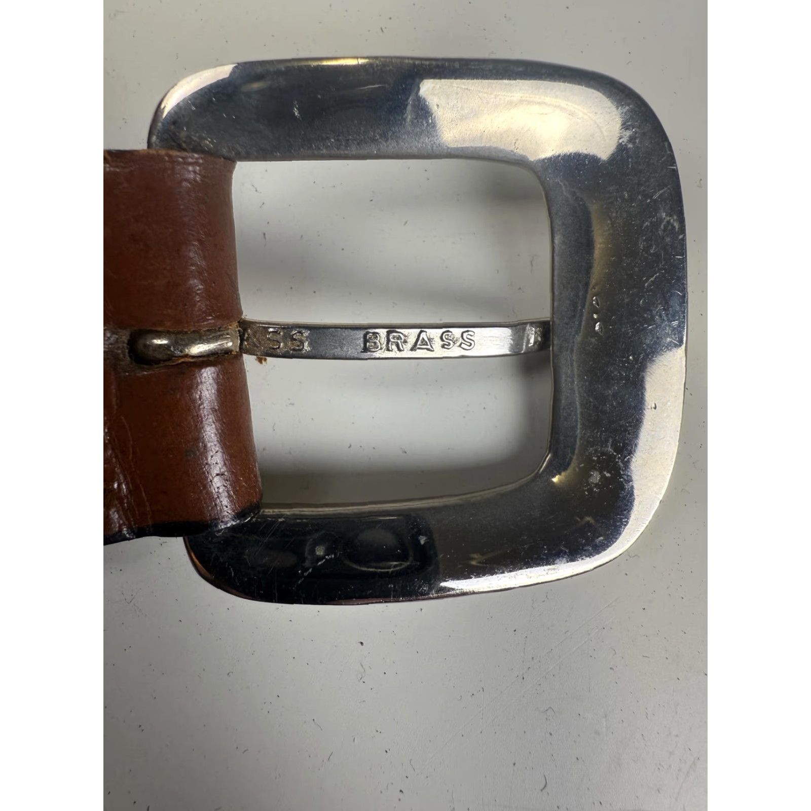 Vintage VINTAGE Belt Men XL 42" Genuine Leather Silver Brass Hardware Brown One size Regular Mens Size ONE SIZE - 4 Thumbnail