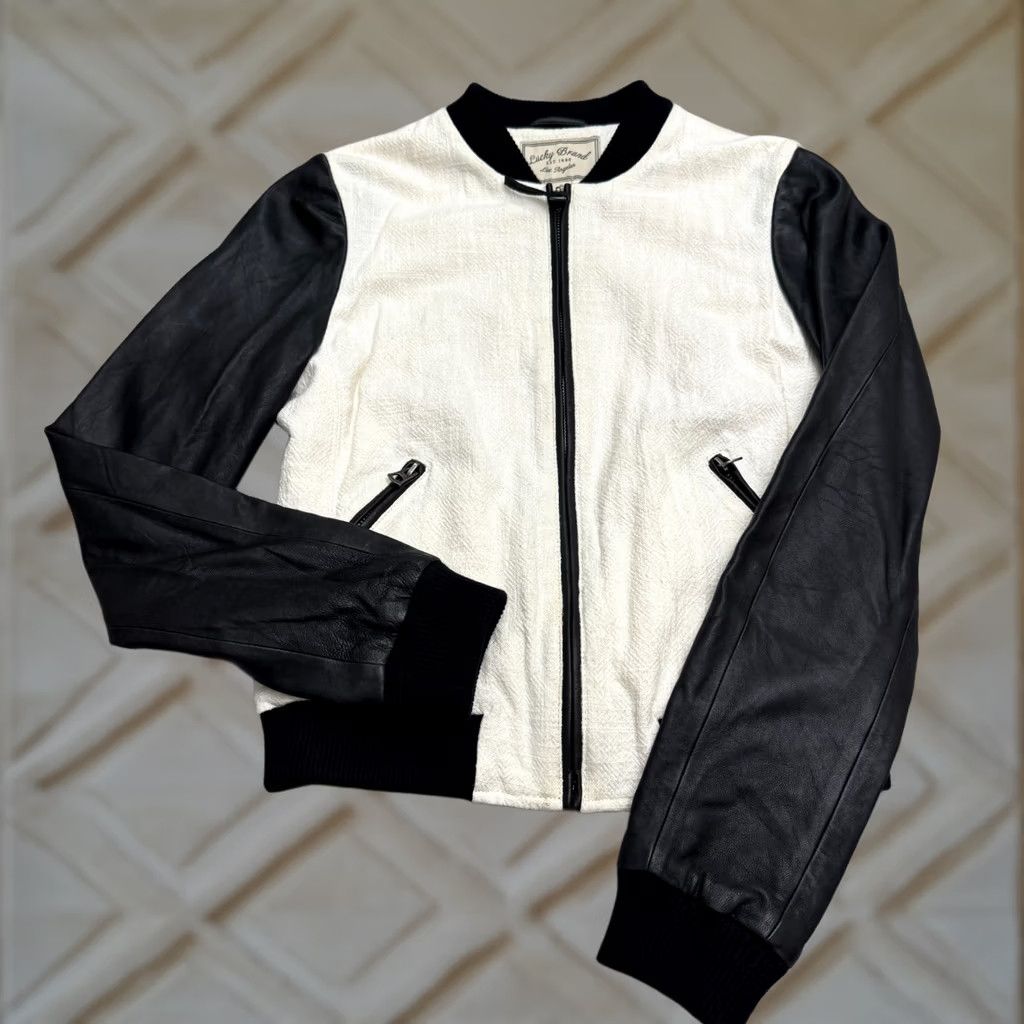 Lucky Brand Lucky Brand Leather Sleeve Bomber Jacket Women S Colorblock Multicolor Short All Seasons Zip Jacket Size S / US 4 / IT 40 - 1 Thumbnail