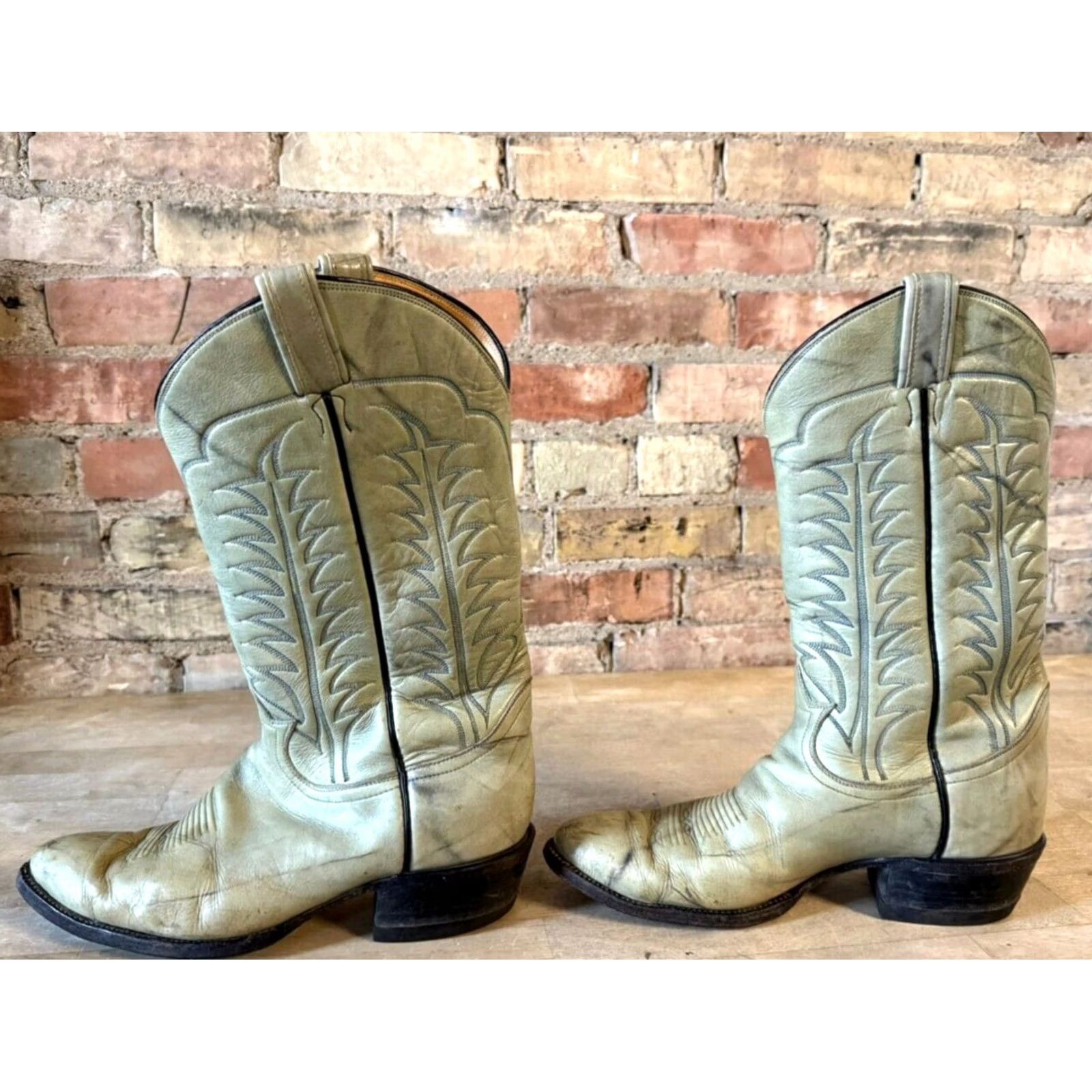 Tony Lama VINTAGE Tony Lama Men's Cowboy Boots Belt 9.5D Beige-Gray Leather Size ONE SIZE - 4 Thumbnail